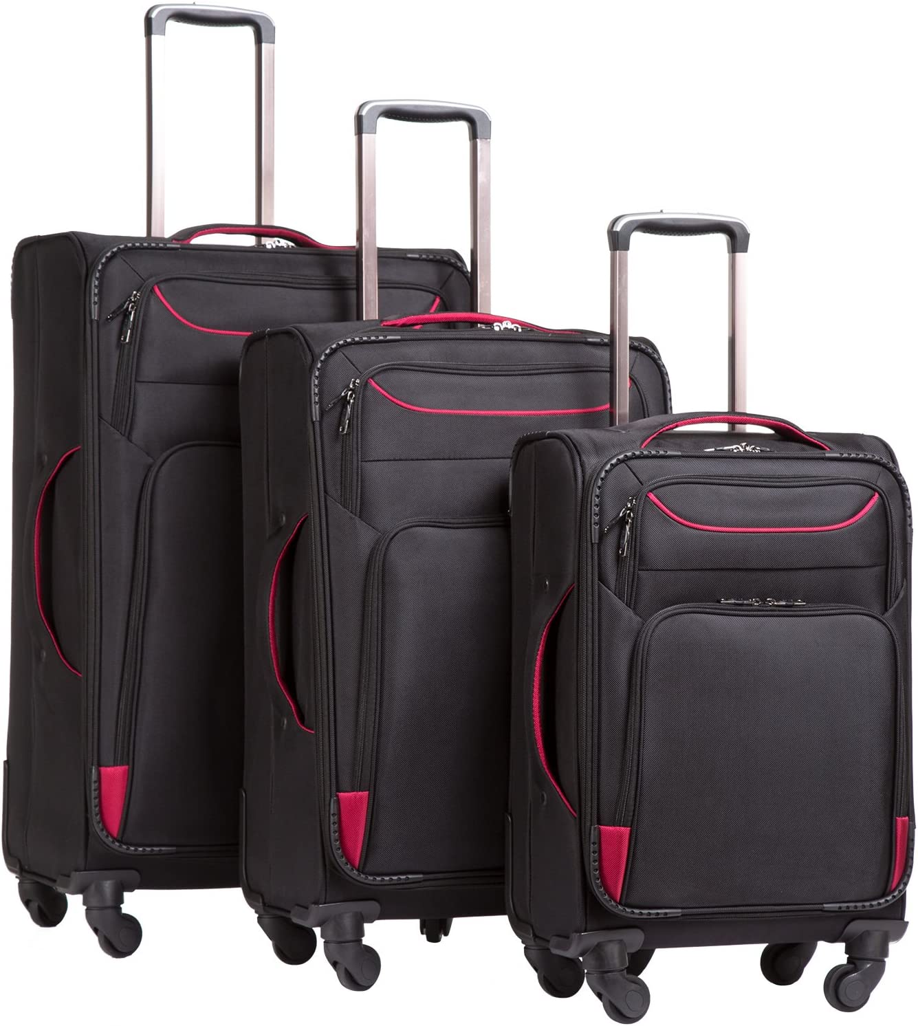 Coolife Luggage 3 件套 Suitcase Spinner Softshell 轻量级（蓝+银）