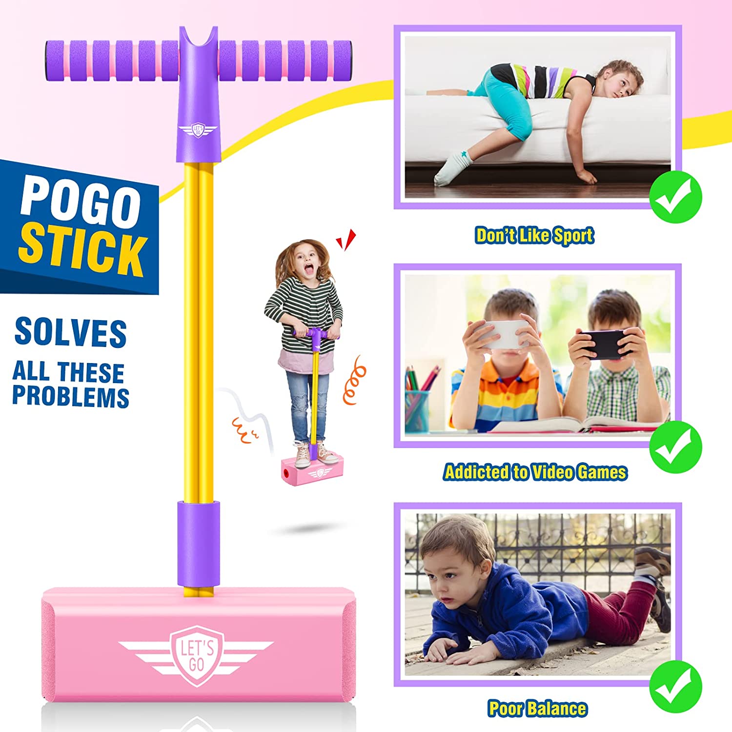 CUUGO 让我们走吧！ CG Pogo Stick Pogo 儿童套头衫，适合 3-12 岁男孩女孩的玩具户外玩具室内玩具趣味礼物圣诞袜填充物礼物 - 运动有助于长高