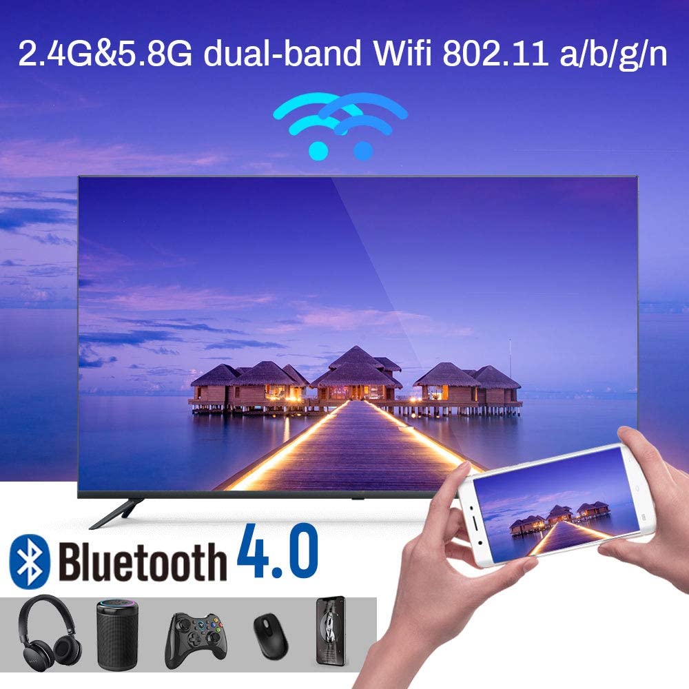 Android 电视盒 11， RK3318 USB 3.0 超高清 4K HDR 4GB 内存 64GB ROM 2.4G 5.8G 双频 WiFi 带 BT 4.1 WiFi 100M 以太网带背光迷你键盘机顶盒
