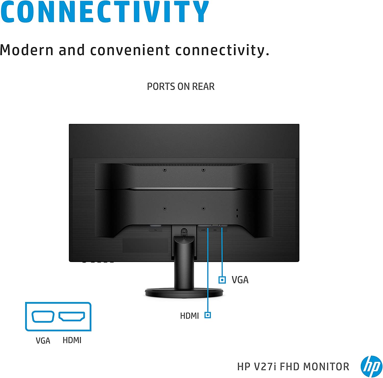 HP V27i FHD 显示器 | 27 英寸对角线全高清电脑显示器，带 IPS 面板和 3 面微边缘设计 |带 HDMI 和 VGA 端口的低蓝光屏幕 | (9SV92AA#ABA) 黑色