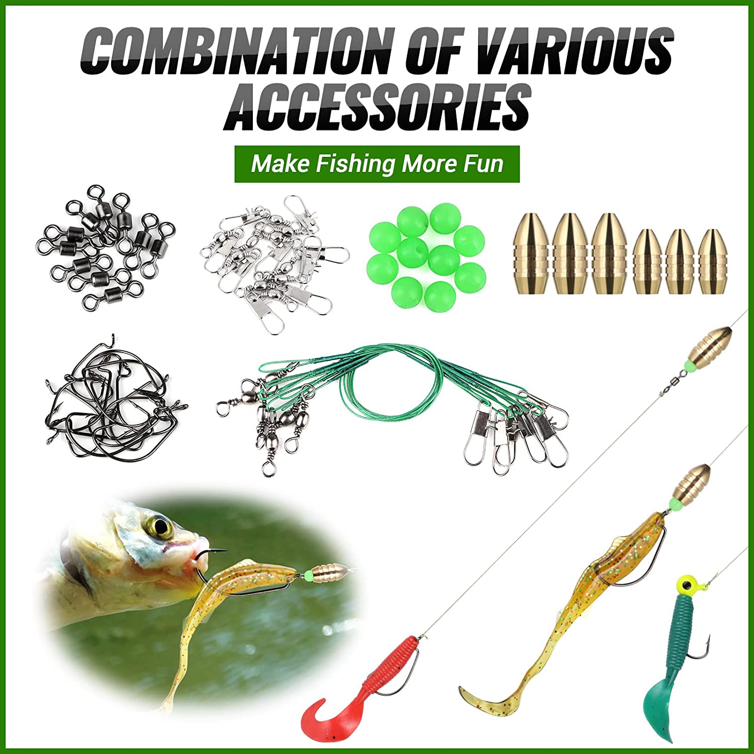 PLUSINNO 鱼饵鱼饵钓具，包括 Crankbaits、Spinnerbaits、塑料蠕虫、Jigs、Topwater Lures、Tackle Box 等渔具路亚套装，102/302 件鱼饵钓具