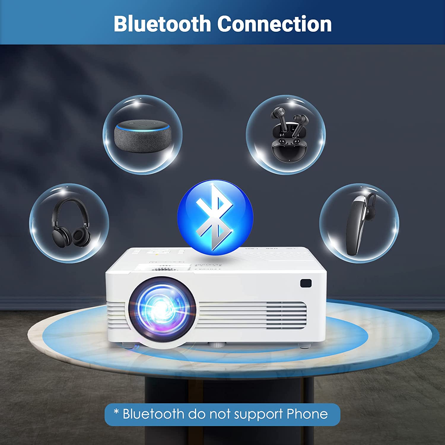 原生 1080P 迷你投影仪，带 5G WiFi 和蓝牙（带三脚架），支持 4K 的户外投影仪，便携式电影投影仪，兼容电视棒、iOS、Android、PS5、HDMI、USB、Vecupou