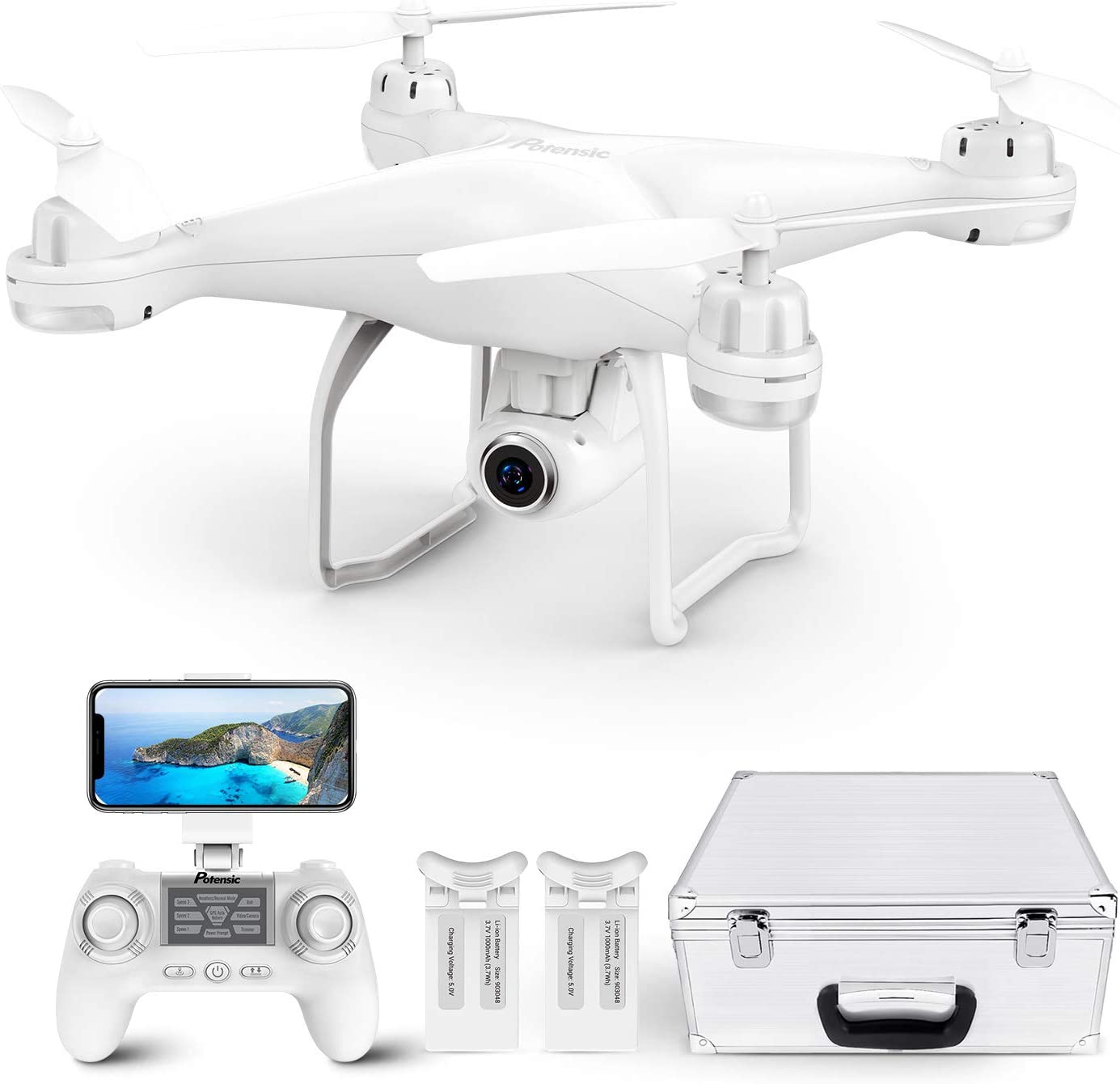 带 2K 摄像头的 Potensic T25 成人无人机，带 WiFi 实时视频的 RC FPV GPS 无人机，自动返航，高度保持，跟随我，自定义飞行路径，2 块无人机电池和手提箱
