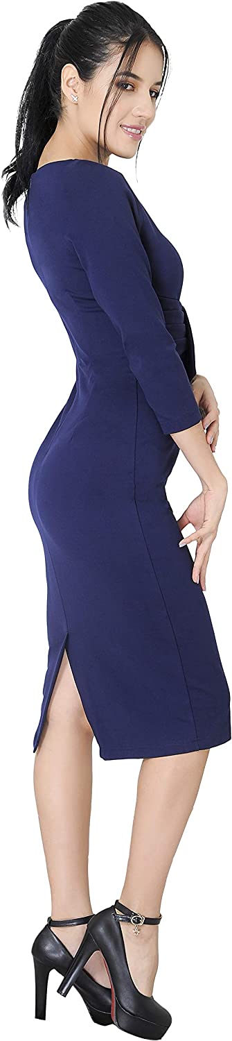 Marycrafts 女士工作办公室商务方领紧身中长连衣裙
