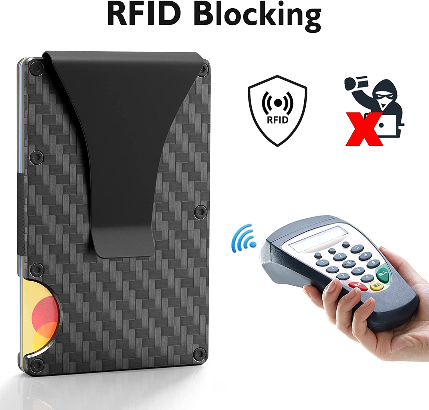男士钱夹 - 简约纤薄钱包，RFID 屏蔽碳纤维钱包带礼品盒，铝金属信用卡夹