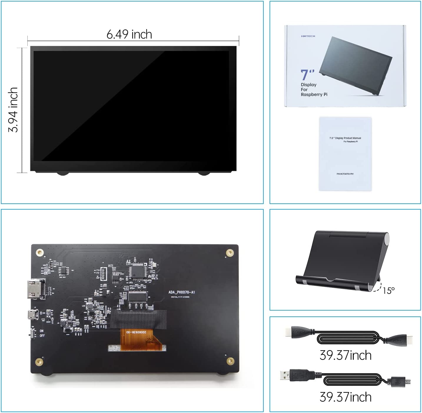 HMTECH 7 英寸 Raspberry Pi 屏幕 800x480 HDMI 便携式显示器 IPS LCD 屏幕显示器适用于 Raspberry Pi 4/3/2/Zero/B/B+ Win11/10/8/7（非触摸）