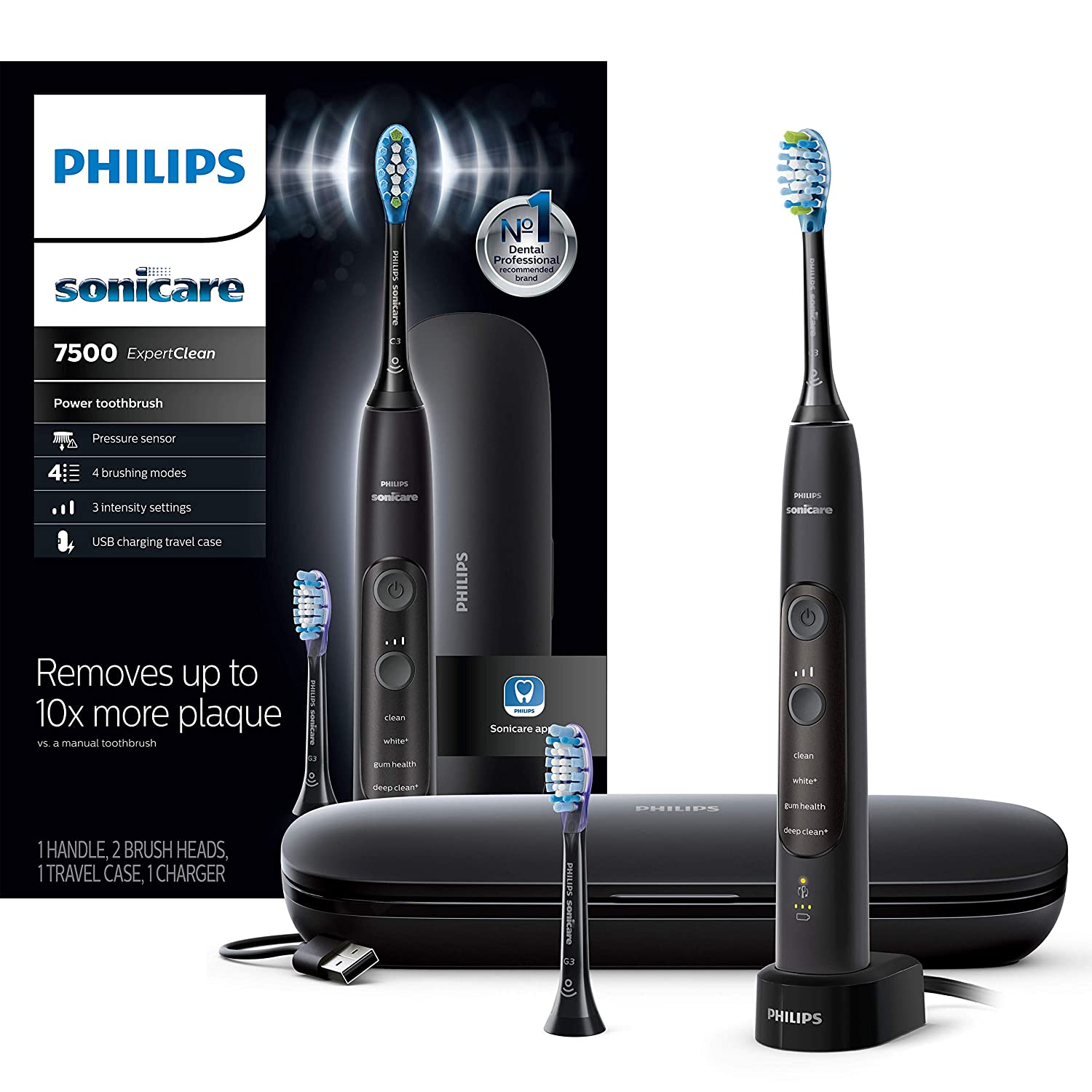 飞利浦 Sonicare ExpertClean 7500，可充电电动牙刷，黑色，HX9690/05
