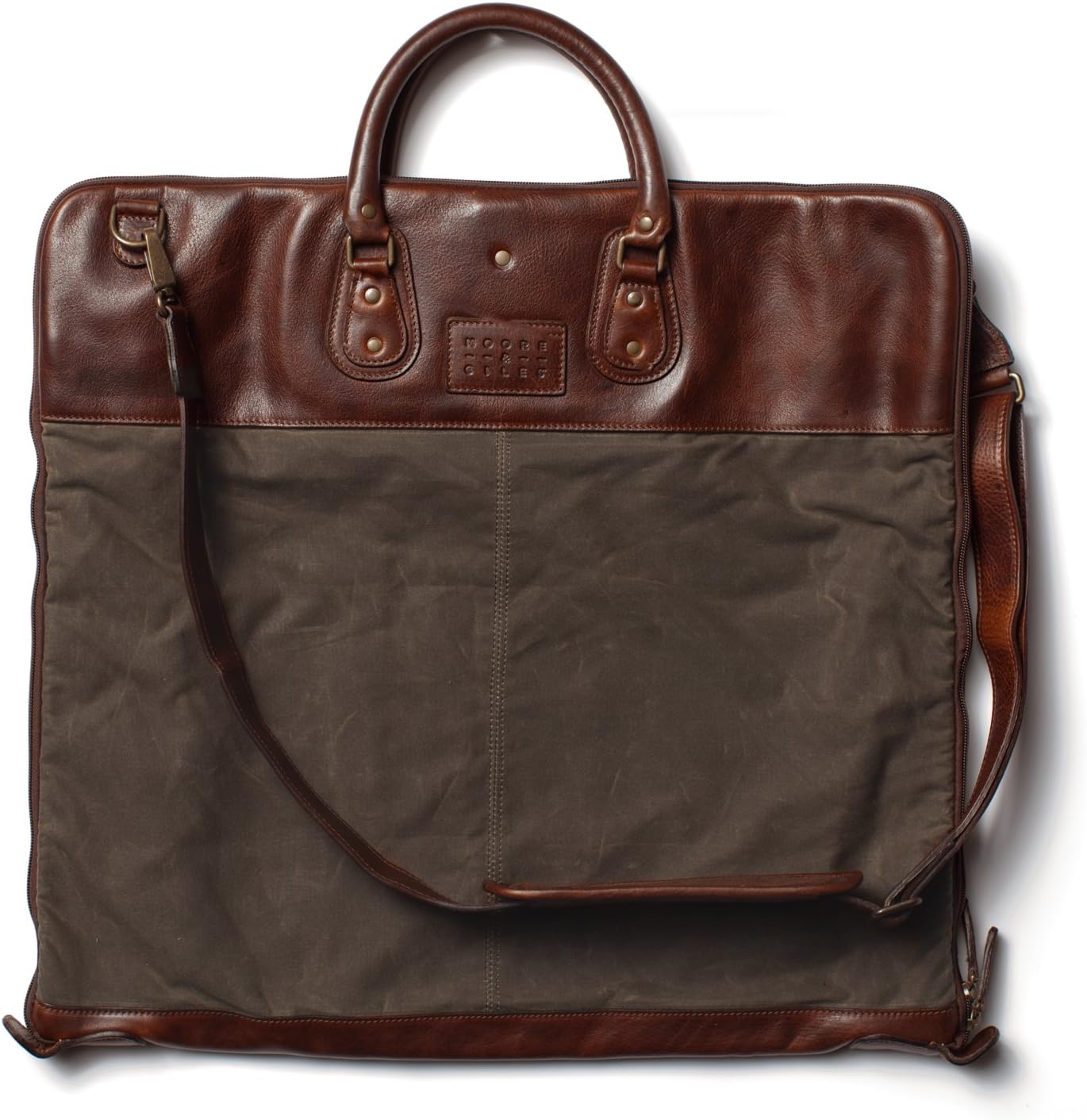 Moore & Giles Gravely 服装袋 Ventile 橄榄色和泰坦研磨棕色