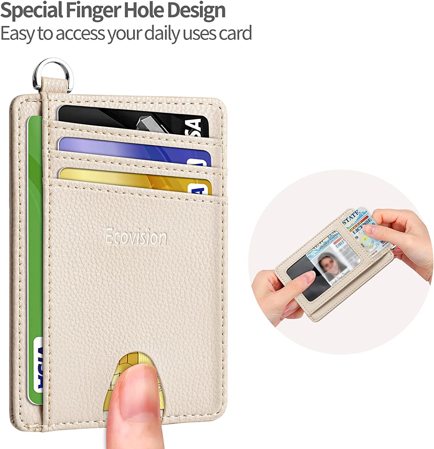 EcoVision 纤薄简约前袋钱包，RFID 屏蔽信用卡夹钱包，带可拆卸 D 型扣，男女皆宜
