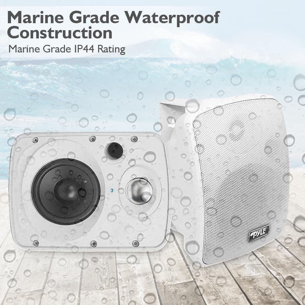 户外防水无线蓝牙扬声器 - 6.5 英寸 800 瓦一对 2 路防风雨壁装/天花板安装双扬声器带重型烤架，通用安装，露台，室内使用 - Pyle PDWR64BTW，白色