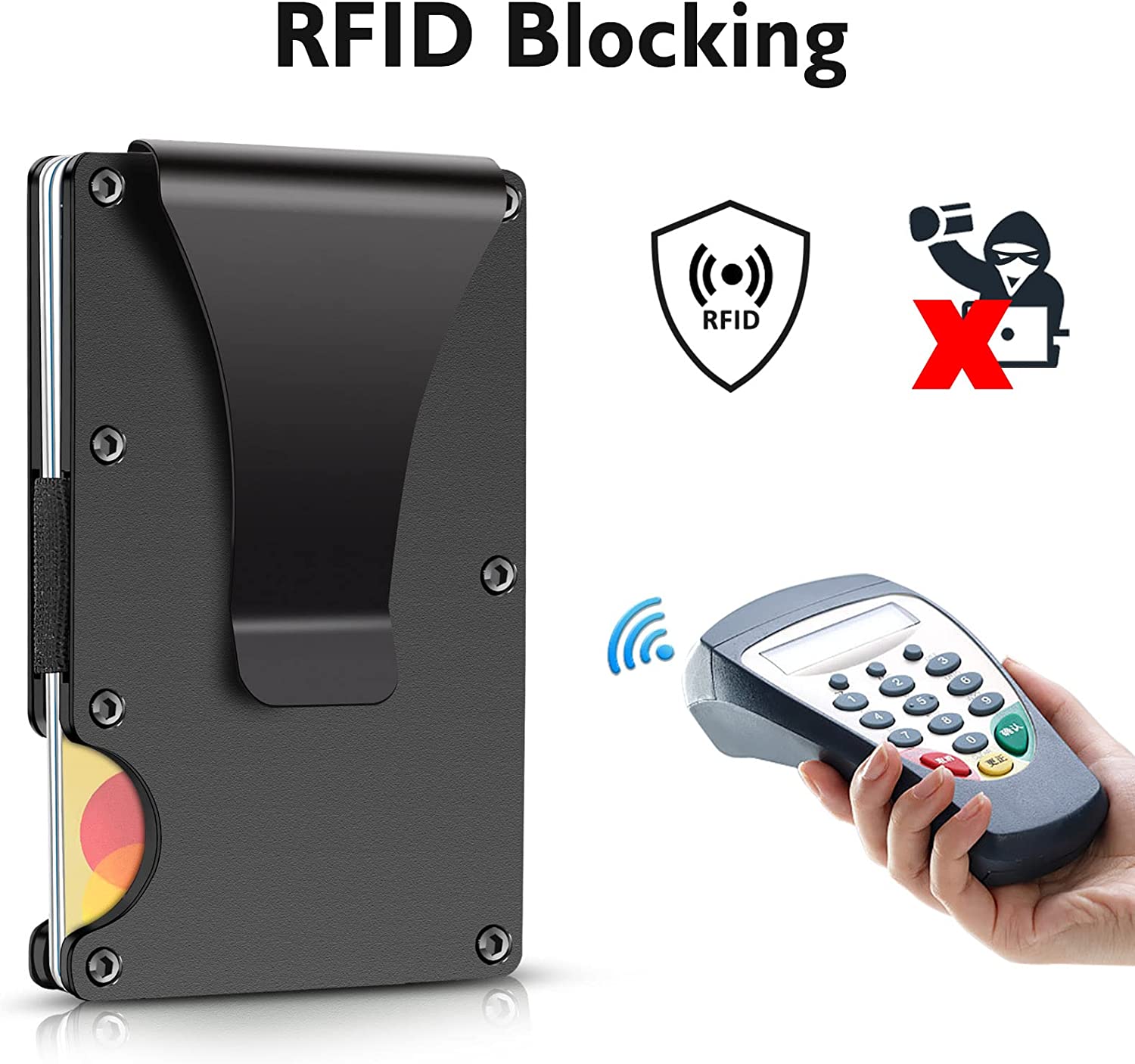 男士钱夹 - 简约纤薄钱包，RFID 屏蔽碳纤维钱包带礼品盒，铝金属信用卡夹