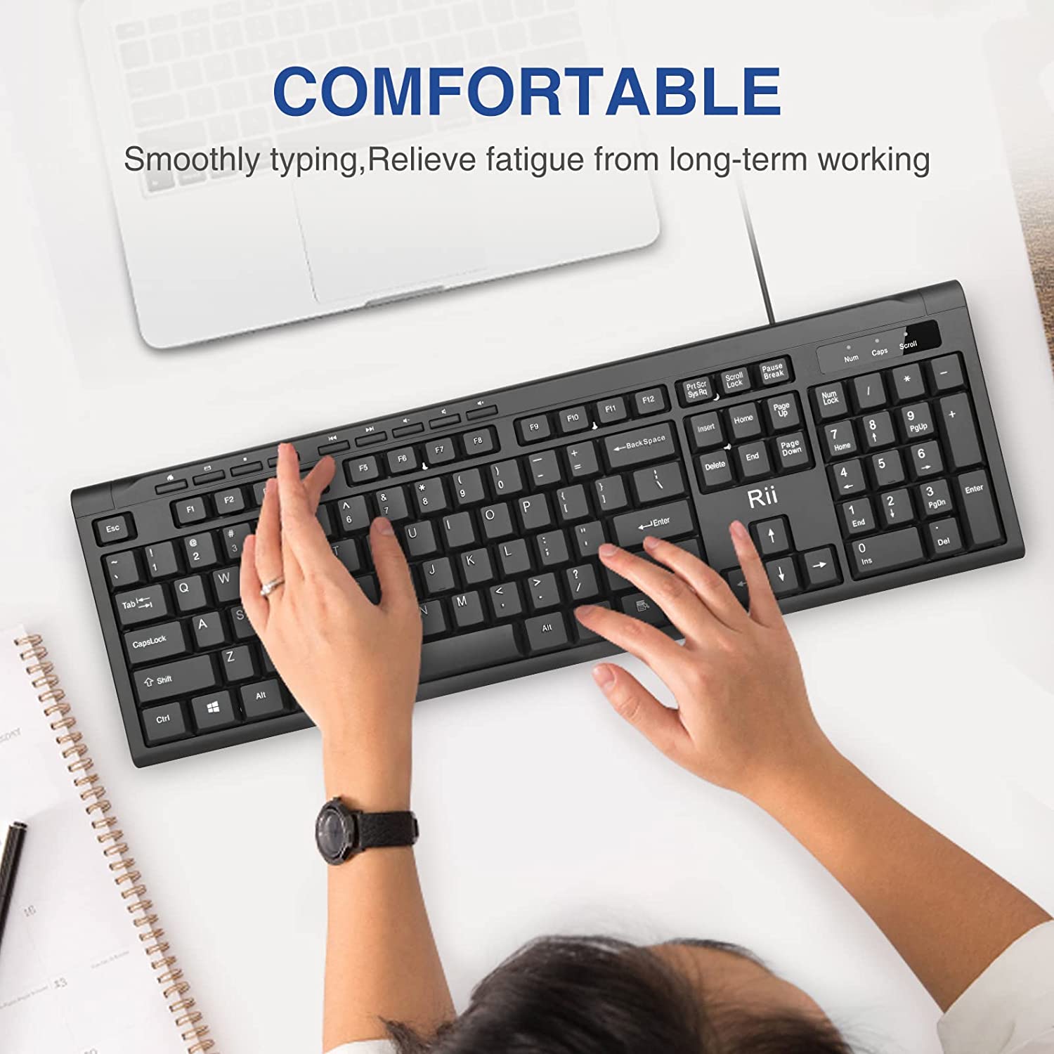 Rii RK907 超薄紧凑型 USB 有线键盘适用于 Mac 和 PC，Windows 10/8 / 7 / Vista/XP（黑色）……