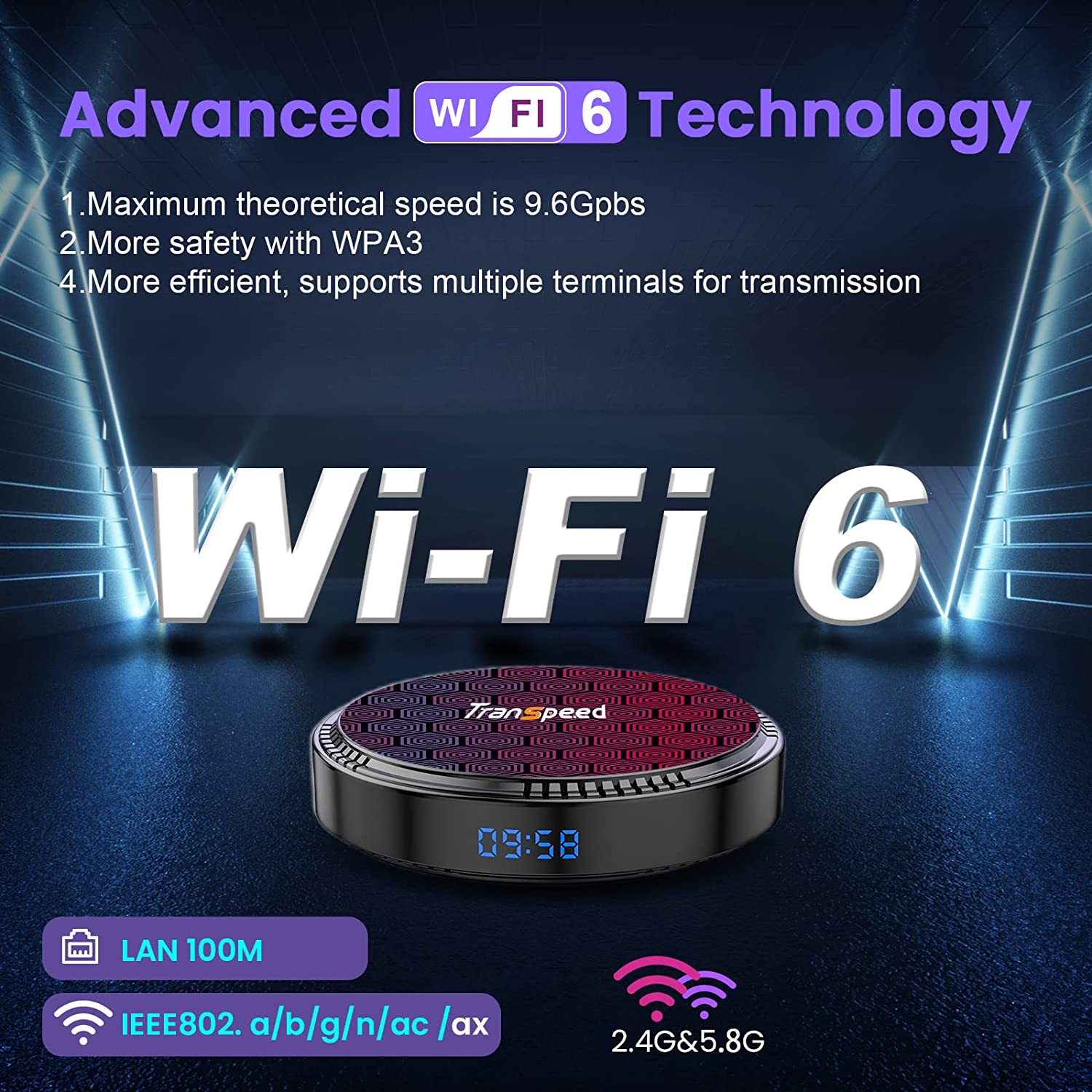 安卓电视盒 12 2GB 16GB WiFi6 2.4G 5.8G 6k 电视盒 H618 芯片组支持 HDR10 BT5.0 USB 2.0 以太网 LAN 3D 带迷你背光键盘