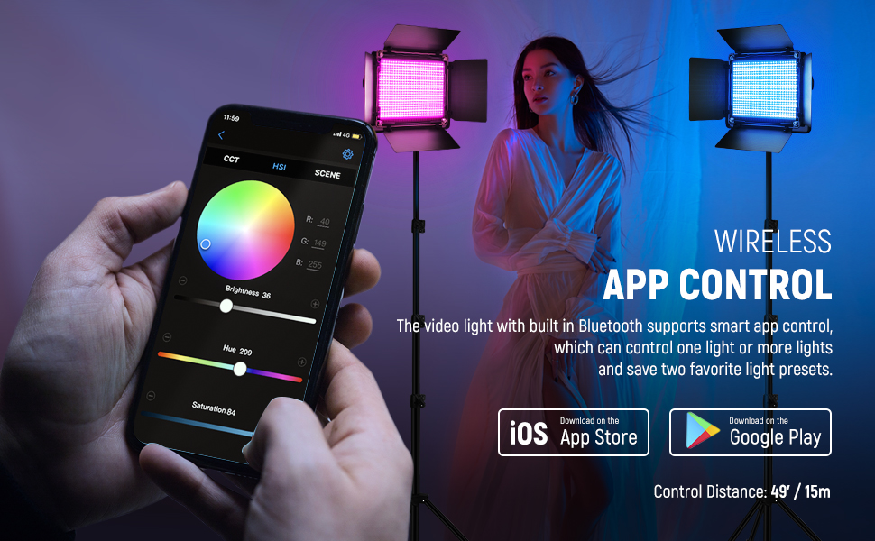 NEEWER 升级版 660 PRO II RGB LED 视频灯带 App 控制和支架套件，2 件装恒定 50W 无色移/1% 精确最小调光/360° RGB/CRI97+/3200K~5600K 用于游戏流 YouTube 摄影