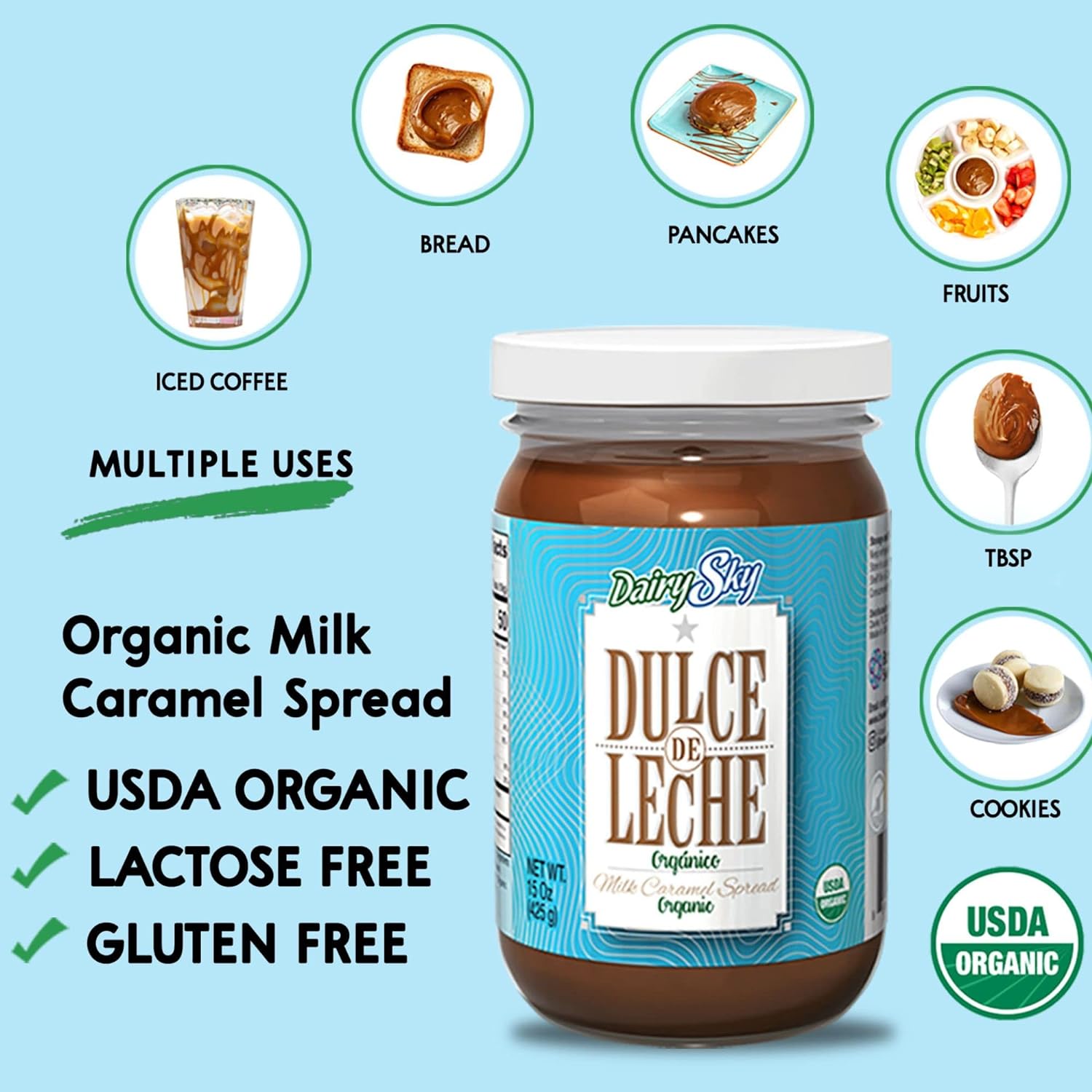 DairySky Lacer（16 盎司）和有机 Dulce de L 不含 Noth 蛋白质和钙 |咖啡焦糖酱、冰淇淋配料、焦糖巧克力酱
