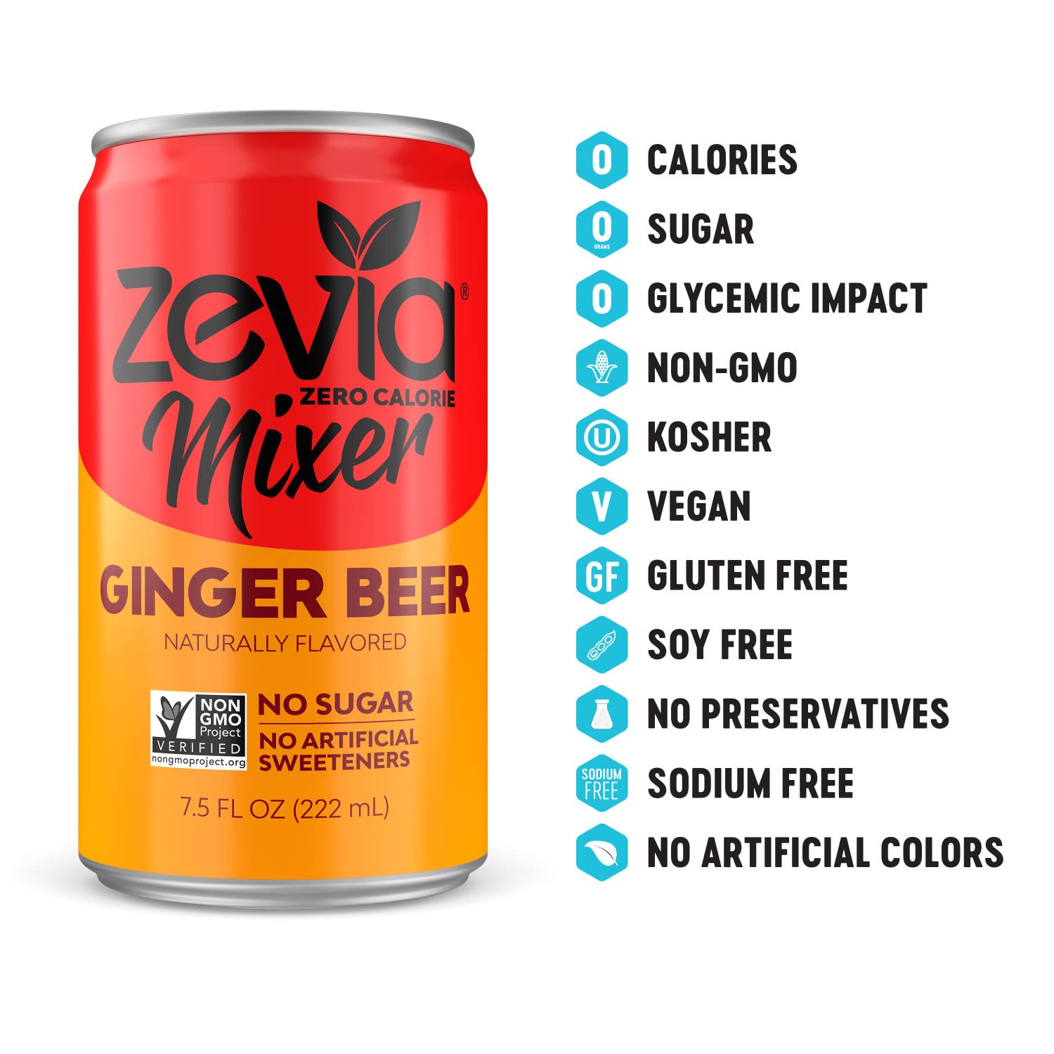 Zevia 零卡路里搅拌机，姜汁啤酒，7.5 盎司罐装（12 包）