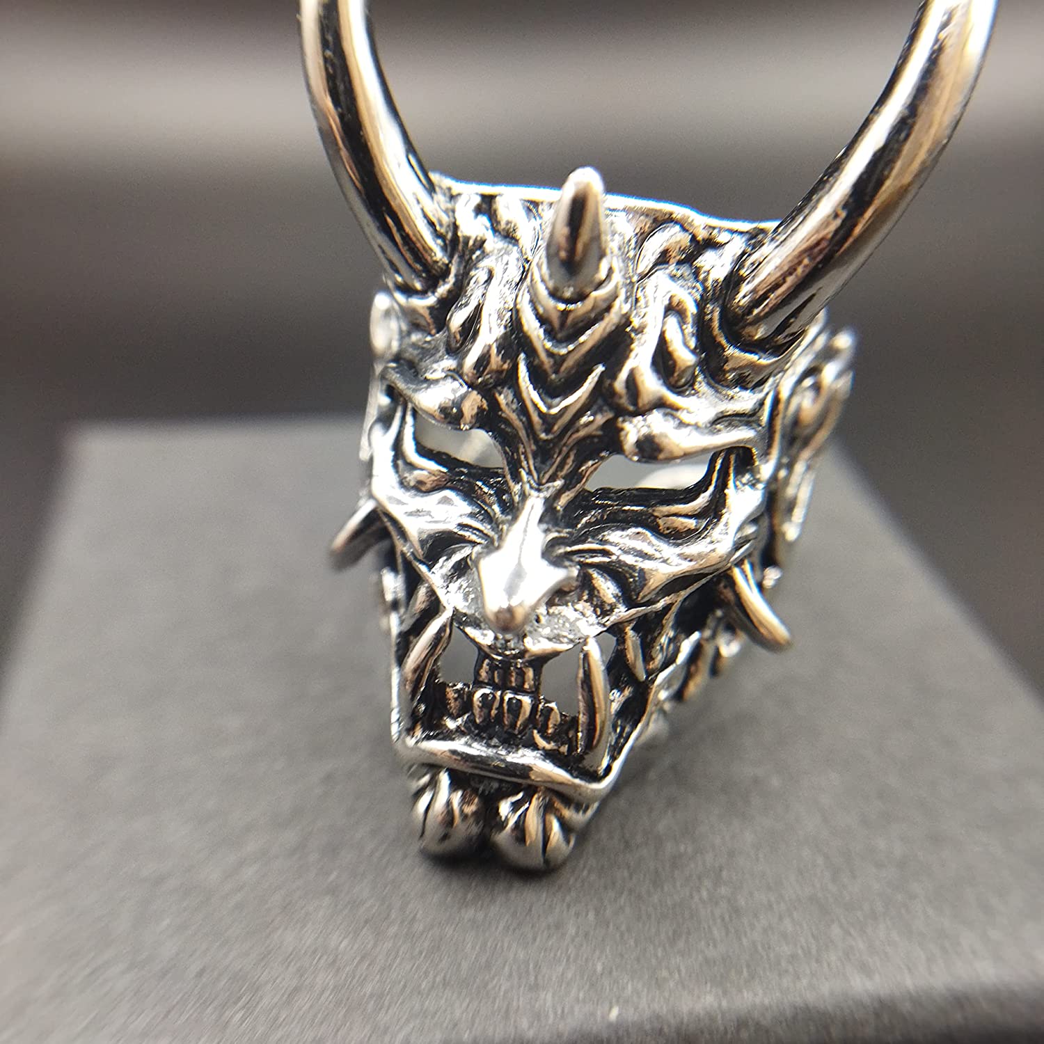 可调节开口 Oni Samurai Rakshasa Mask Prajna Ring Men's Jewelry Skull Devil Satan Dark Gothic style