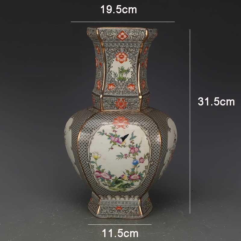 ZSEDP 景德镇古董珐琅方形花瓶花鸟图案古瓷