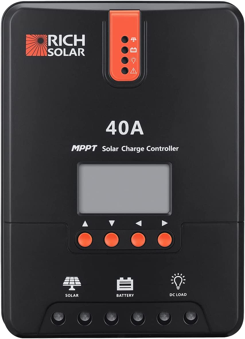 RICH SOLAR 20 Amp 12V/24V DC 输入 MPPT 太阳能充电控制器带 LCD 显示屏太阳能电池板稳压器适用于凝胶密封富液式和锂电池负极接地