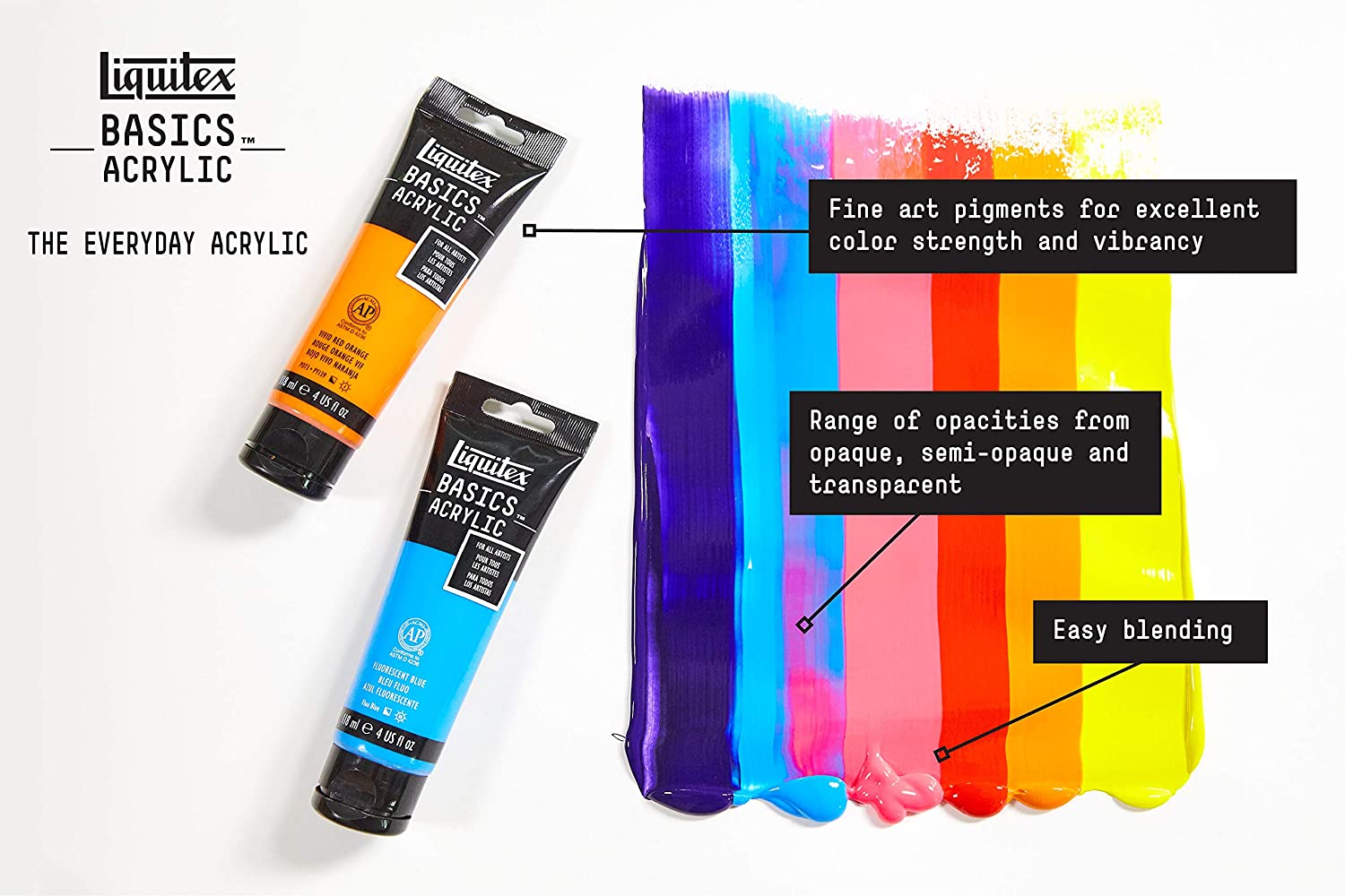 Liquitex BASICS 丙烯酸涂料，250 毫升（8.5 盎司）管装，钛白和 BASICS 丙烯酸涂料，118 毫升（4 盎司）管装，火星黑