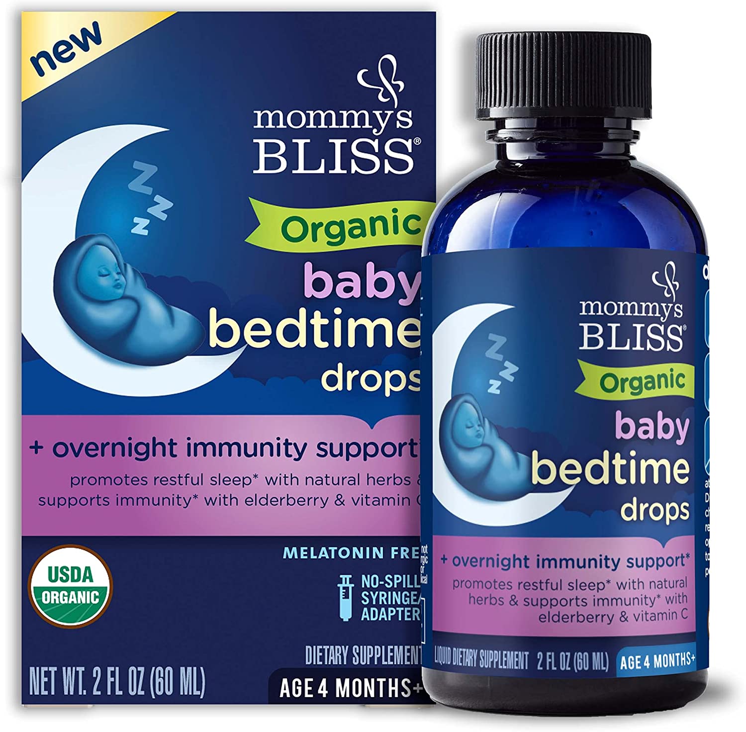 Mommy's Bliss Organic Baby Bedtime Drops + Overnight Immunity Support*，促进安宁的夜晚，不含褪黑激素，4 个月以上，2 液体盎司