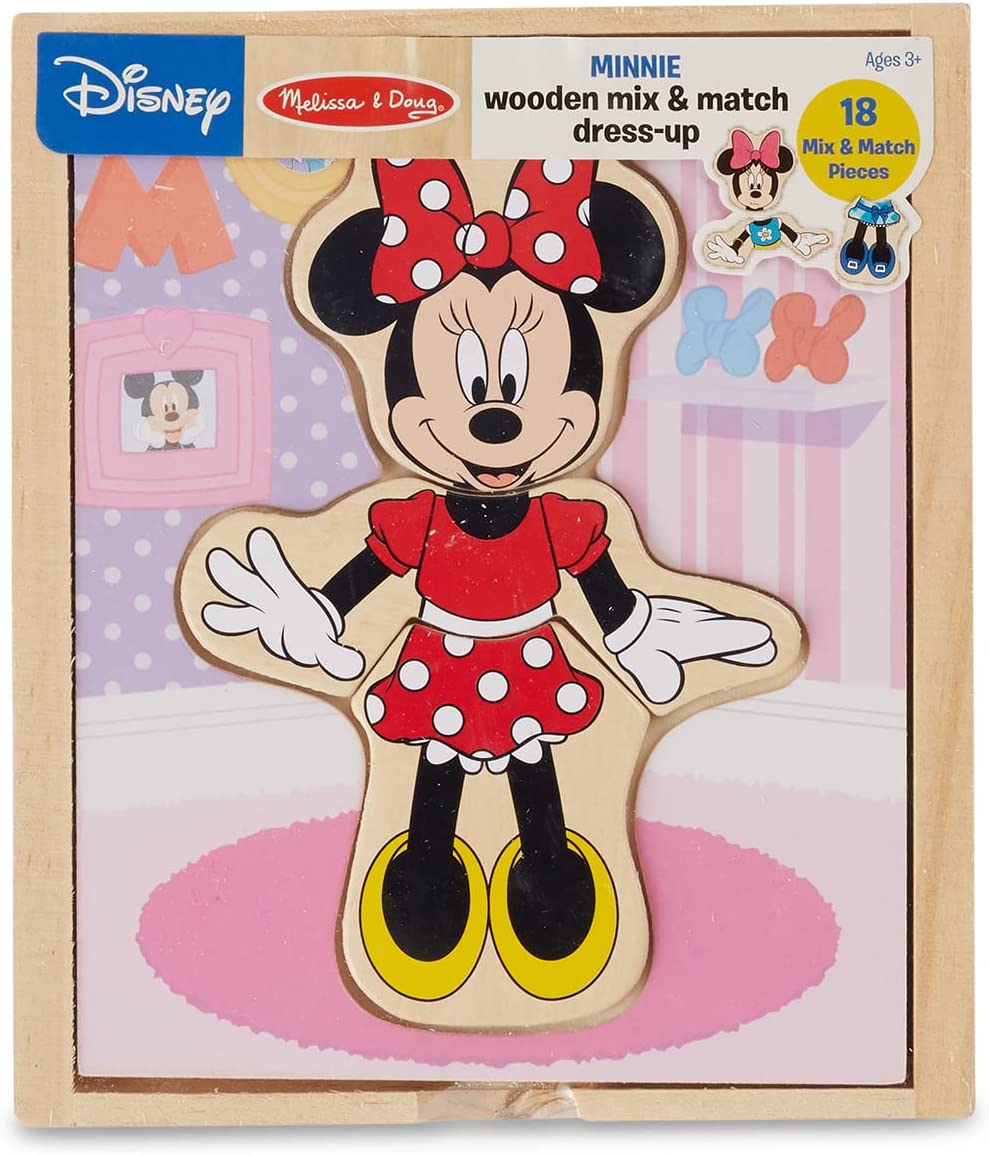 Melissa & Doug Disney 米妮老鼠混搭装扮木制玩具套装（18 件）- 适合迪士尼粉丝的米妮老鼠玩具、米妮老鼠时尚拼图玩具、适合 3 岁以上儿童的旅行玩具
