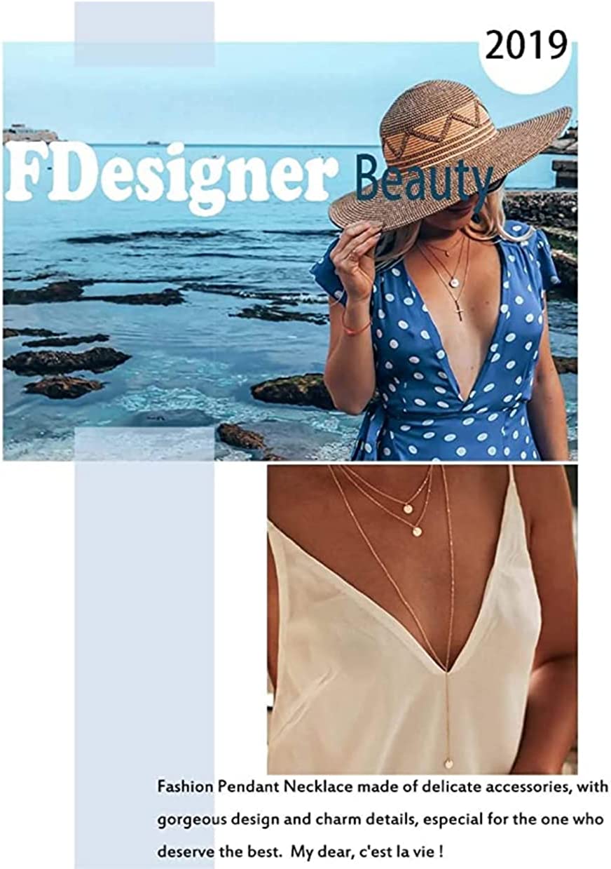 Fdesigner 时尚分层长项链硬币吊坠项链女士和女孩链坠饰项链首饰（金色）