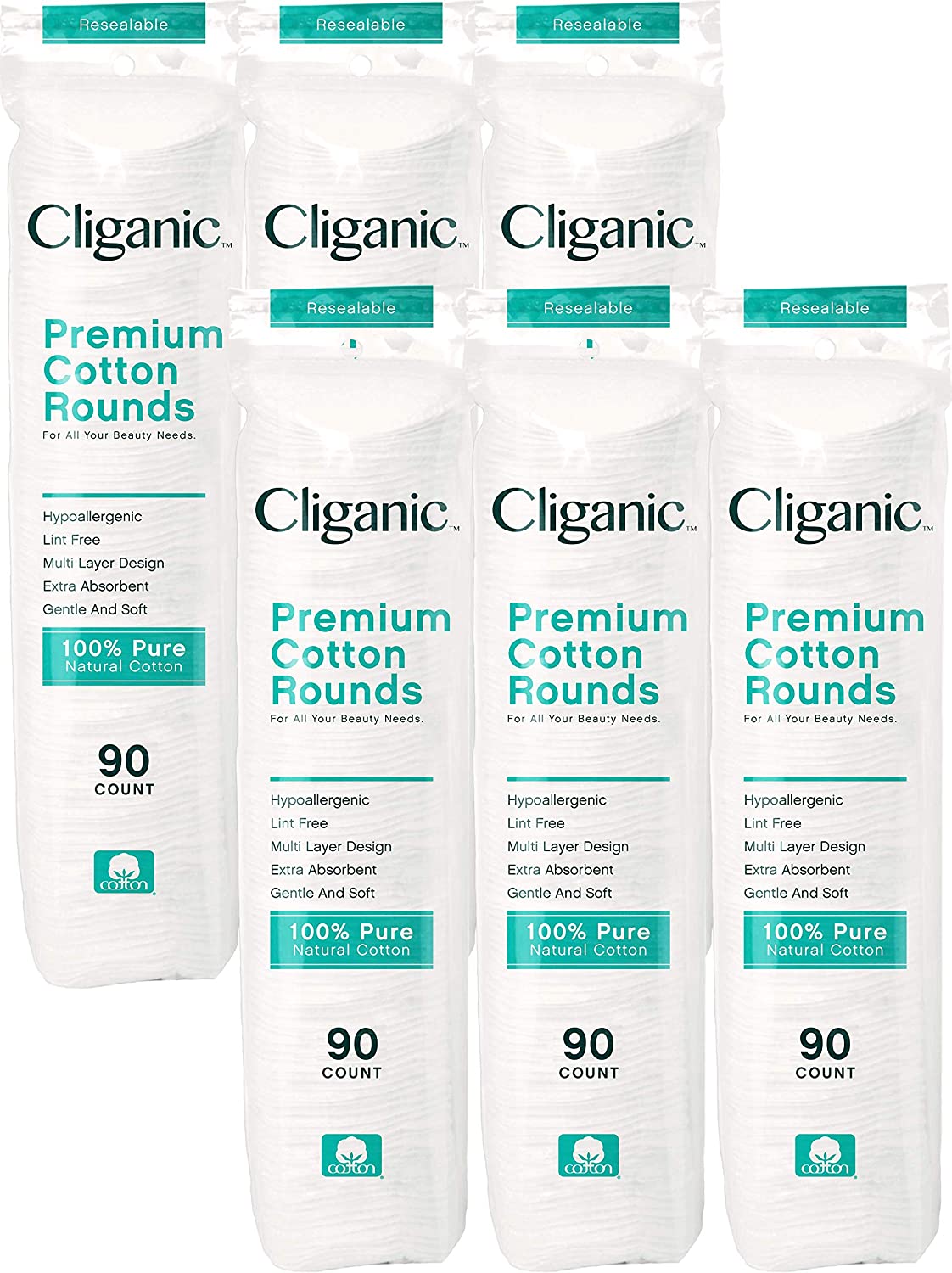 Cliganic 高级棉质圆形面部（300 片）- 卸妆垫，低过敏性，不起毛 | 100% 纯棉