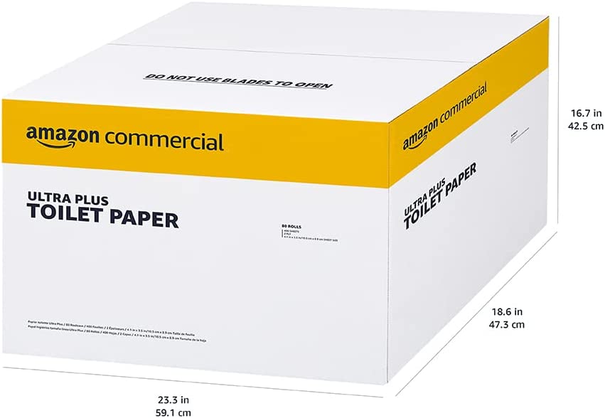 AmazonCommercial 2 层白色 Ultra Plus 独立包装卫生纸/浴巾纸|散装|化粪池安全|FSC 认证|每卷 400 张（4.1" x 3.5" 纸，80 张（1 包）