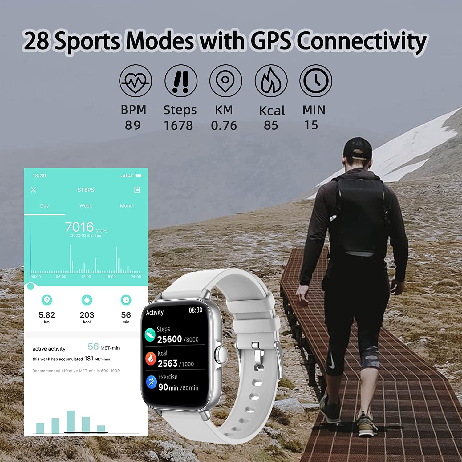 DXPICR 智能手表（呼叫接收/拨号），适用于 Android 和 iOS 手机的全触摸屏智能手表兼容健身追踪器男女计步器