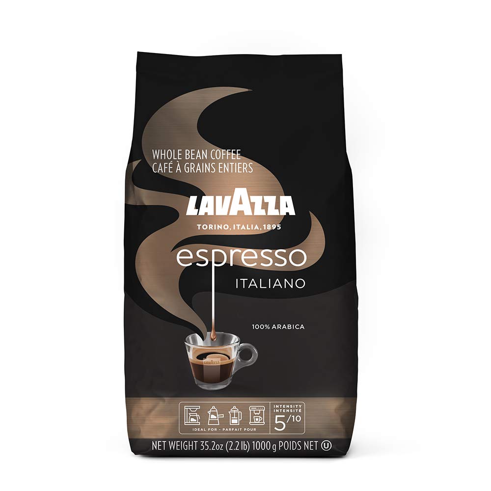 Lavazza Espresso Italiano 全豆混合咖啡，中度烘焙，2.2 磅袋装（包装可能有所不同）优质，非转基因，100% 阿拉比卡咖啡，浓郁