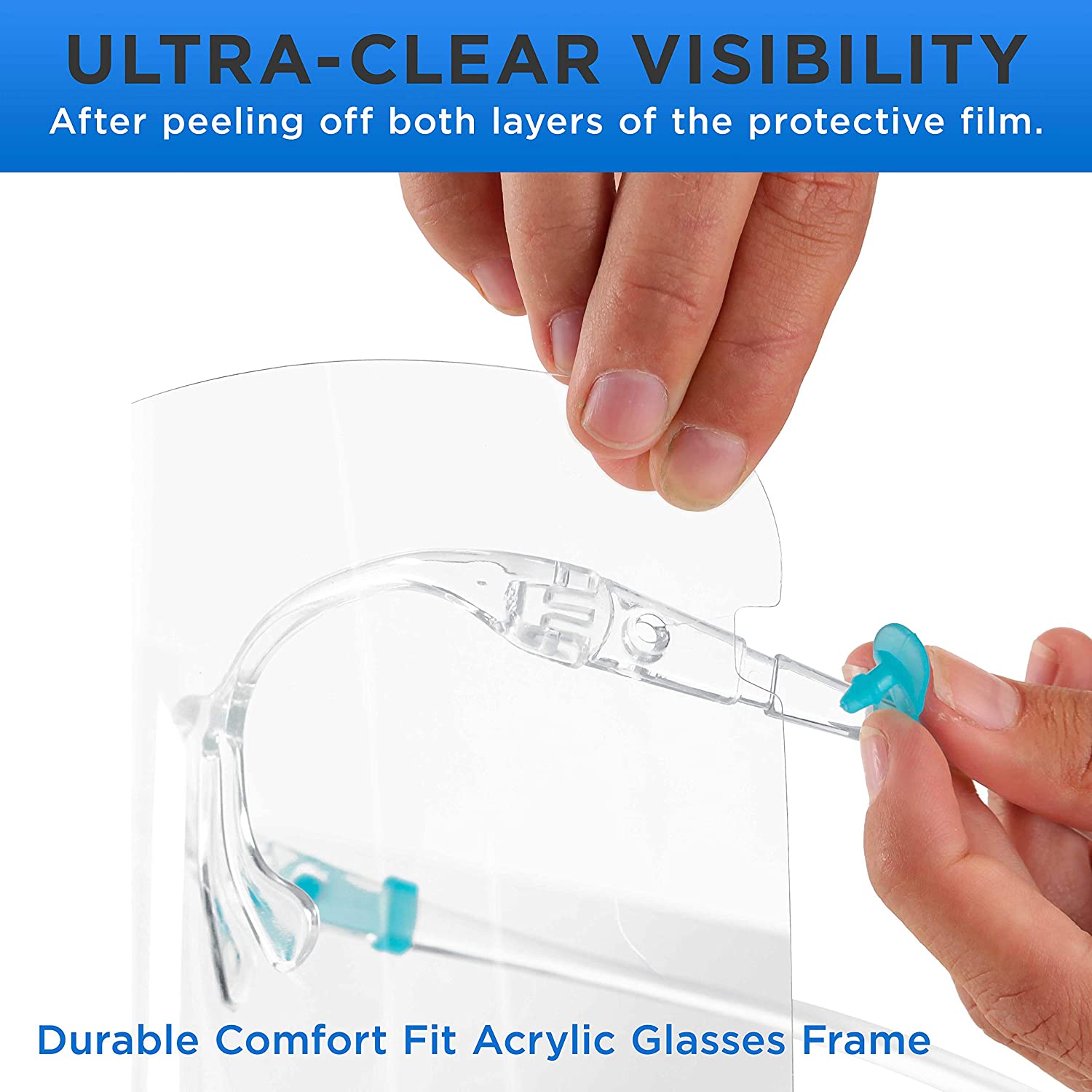 TCP Global Salon World Safety Face Shields with Glasses Frames（4 件装）- 超透明防护全面罩，保护眼睛、鼻子、嘴巴 - 防雾 PET 塑料卫生液滴防溅罩