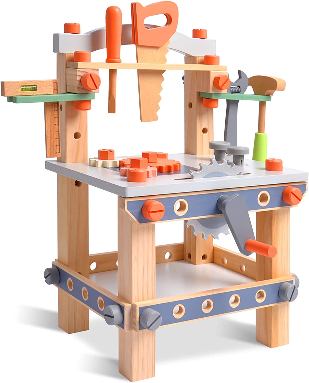 PETKABOO 儿童工作台套装，幼儿工具套装，迷你木制游戏工具，螺丝和螺母拆卸，增强孩子的思维和操作能力。给 3 个孩子、幼儿的礼物