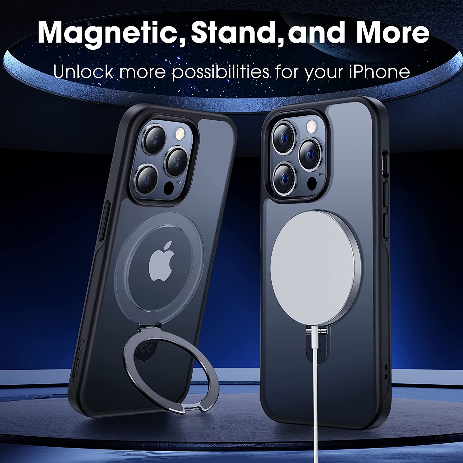 CASEKOO 适用于 iPhone 14 Pro Max 手机壳带磁性隐形支架 [军用防摔保护] [兼容 MagSafe] 男女防震超薄半透明哑光手机壳 6.7 英寸 2022，黑色