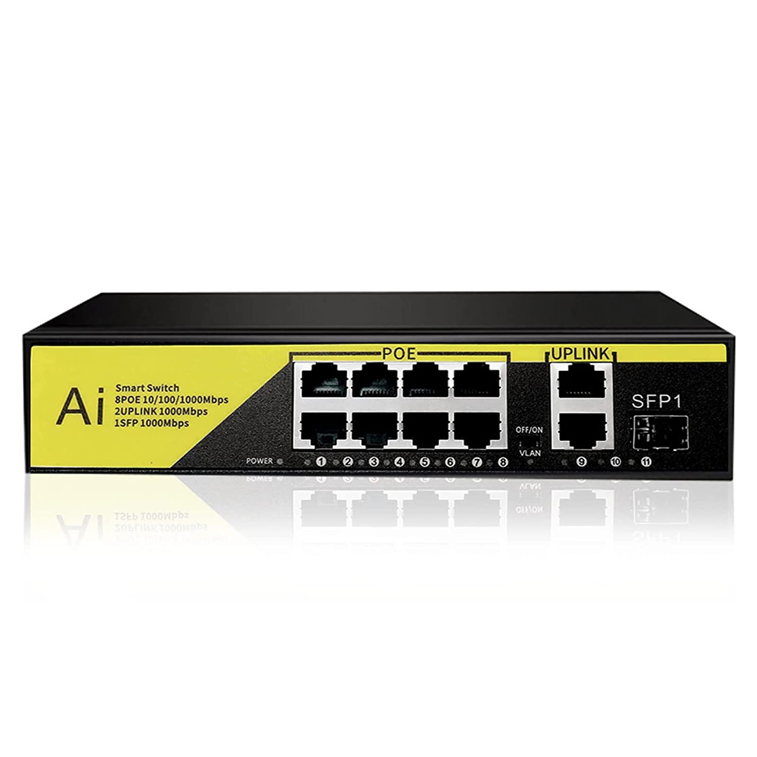 TEROW<link TXE099 8 端口千兆以太网网络交换机，10/100/1000Mbps 网络交换机集线器，桌面非托管以太网分离器，耐用塑料外壳，无风扇静音，即插即用
