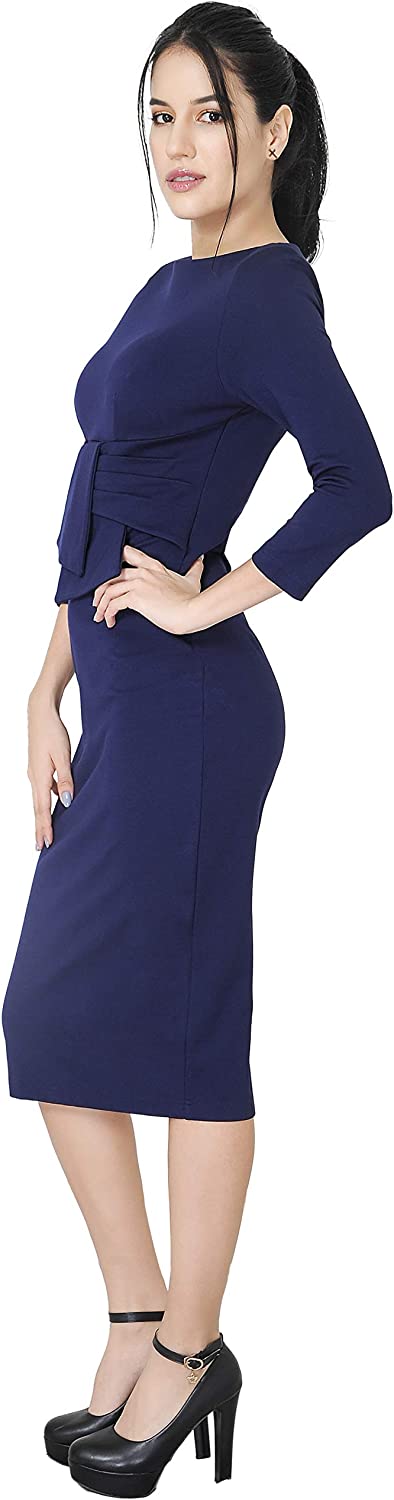 Marycrafts 女士工作办公室商务方领紧身中长连衣裙