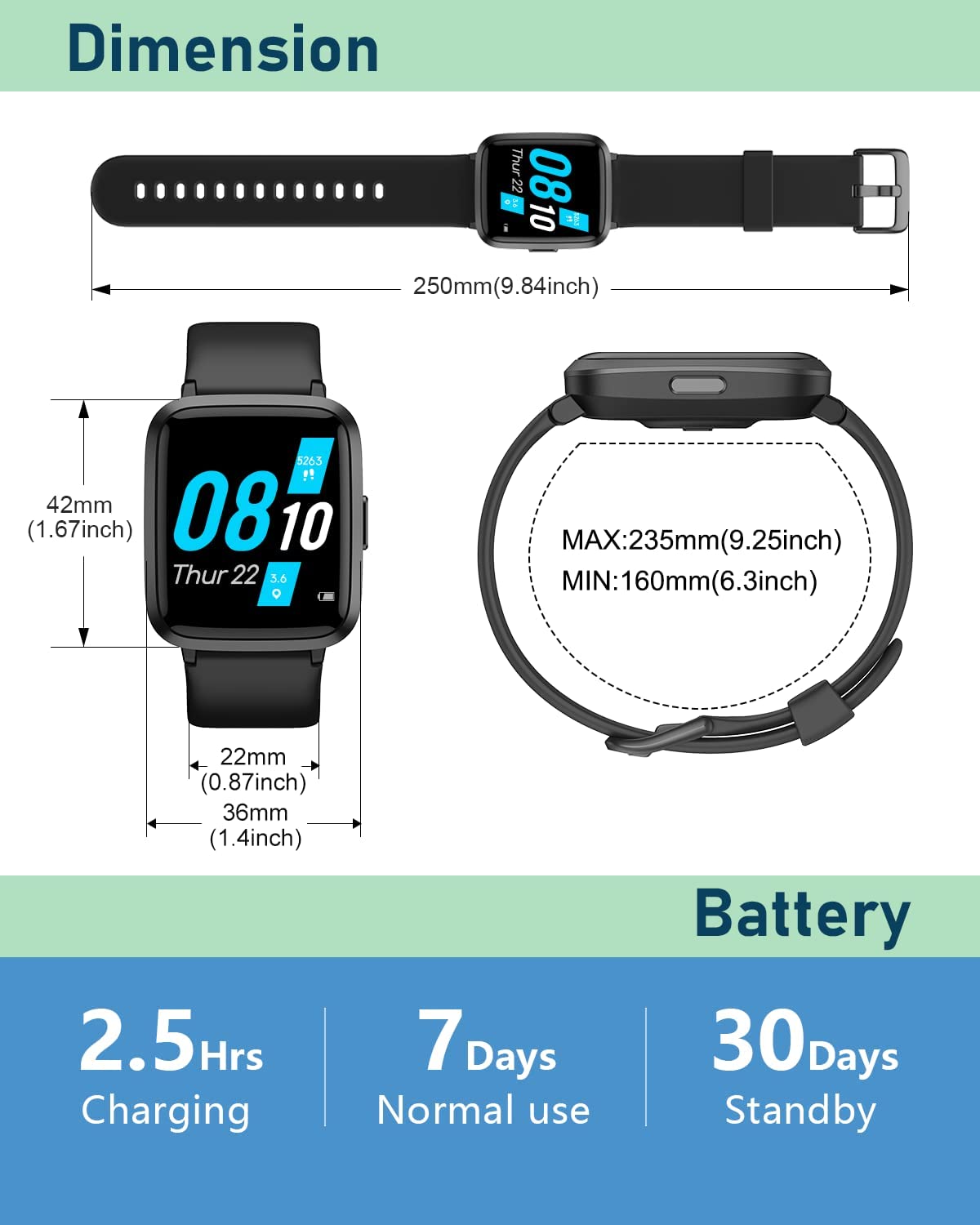 智能手表兼容 iPhone Android 手机 2022，1.7 英寸男女手表 IP68 防水健身追踪器带血氧/心率监测器睡眠步数追踪器 DIY 表盘黑色