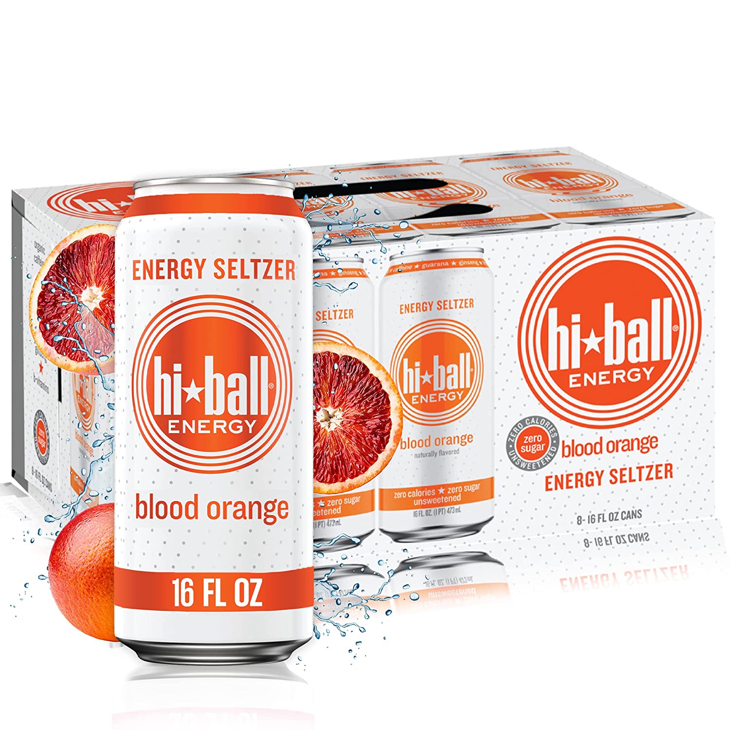 Hiball Energy 苏打水、含有维生素 B12 和维生素 B6 的含咖啡因气泡水、无糖（8 包 16 液体盎司）、葡萄柚