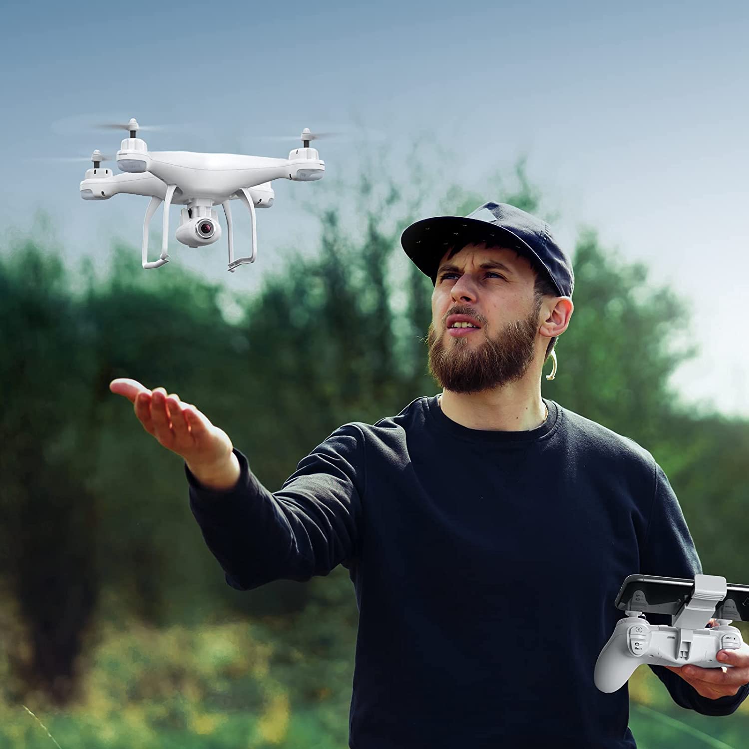 带 2K 摄像头的 Potensic T25 成人无人机，带 WiFi 实时视频的 RC FPV GPS 无人机，自动返航，高度保持，跟随我，自定义飞行路径，2 块无人机电池和手提箱