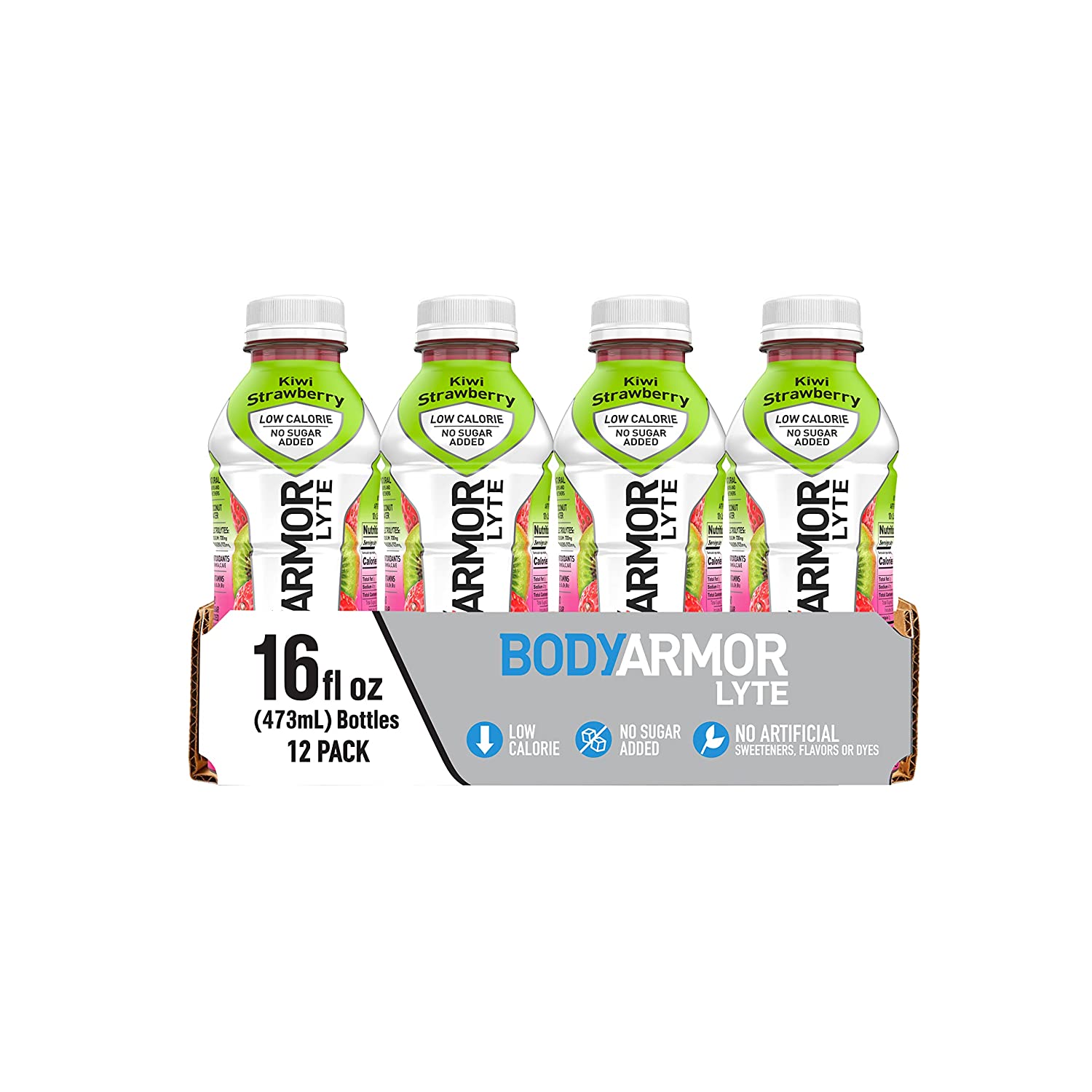 BODYARMOR LYTE 运动饮料低热量运动饮料，猕猴桃草莓，含维生素的天然香料，富含钾的电解质，非常适合运动员，16 液体盎司（12 件装）