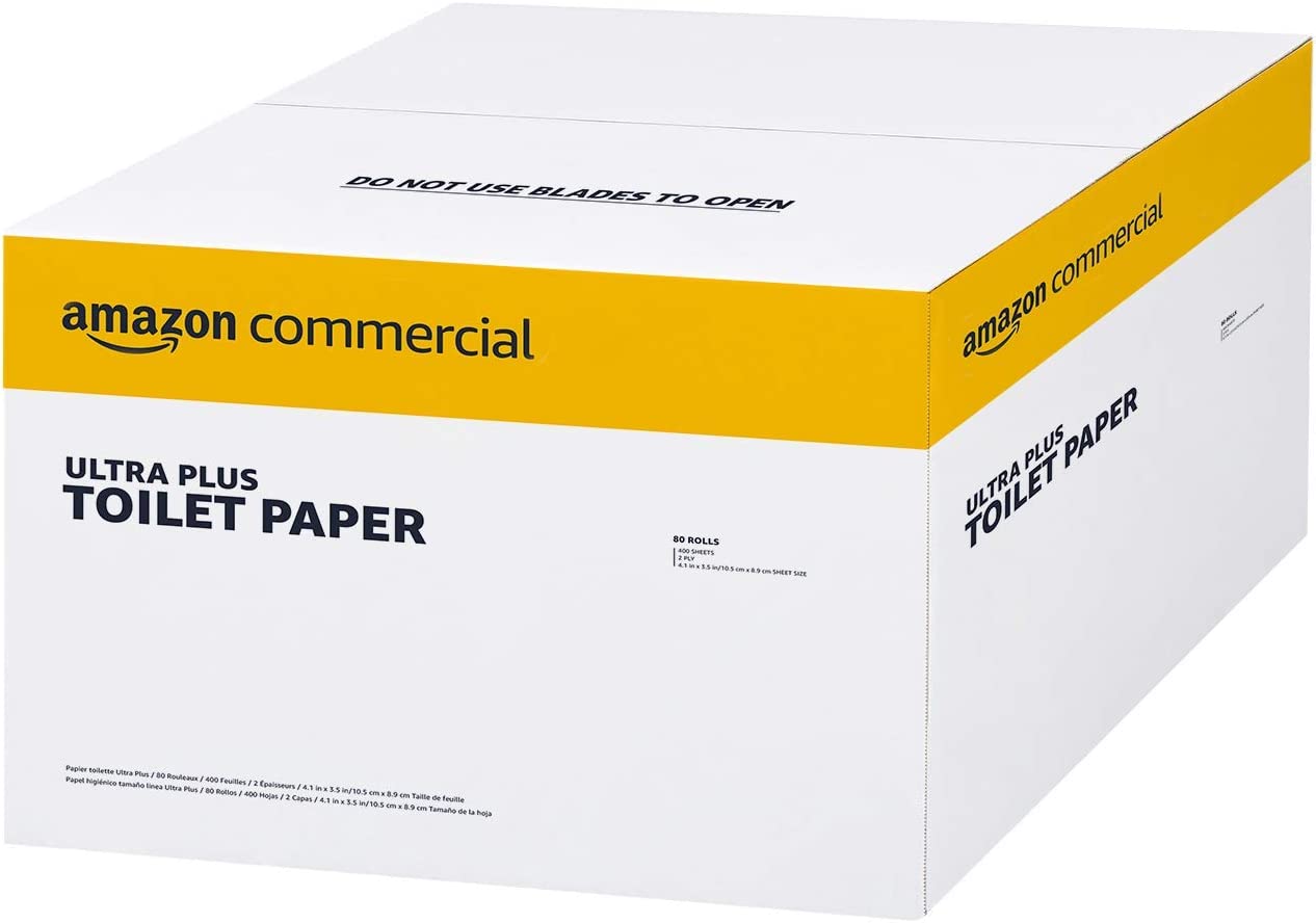 AmazonCommercial 2 层白色 Ultra Plus 独立包装卫生纸/浴巾纸|散装|化粪池安全|FSC 认证|每卷 400 张（4.1" x 3.5" 纸，80 张（1 包）