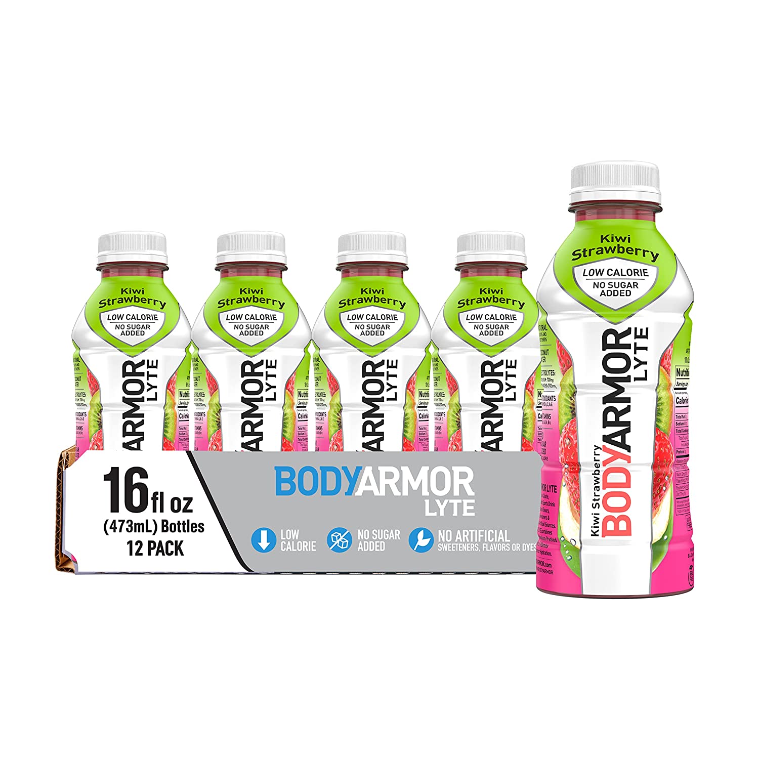 BODYARMOR LYTE 运动饮料低热量运动饮料，猕猴桃草莓，含维生素的天然香料，富含钾的电解质，非常适合运动员，16 液体盎司（12 件装）