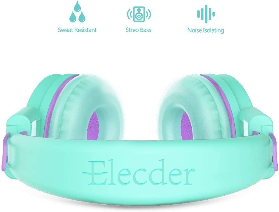 ELECDER i37 儿童耳机儿童女孩男孩青少年可折叠可调节入耳式耳机 3.5 毫米插孔兼容手机电脑 MP3/4 Kindle 学校平板电脑绿色/紫色