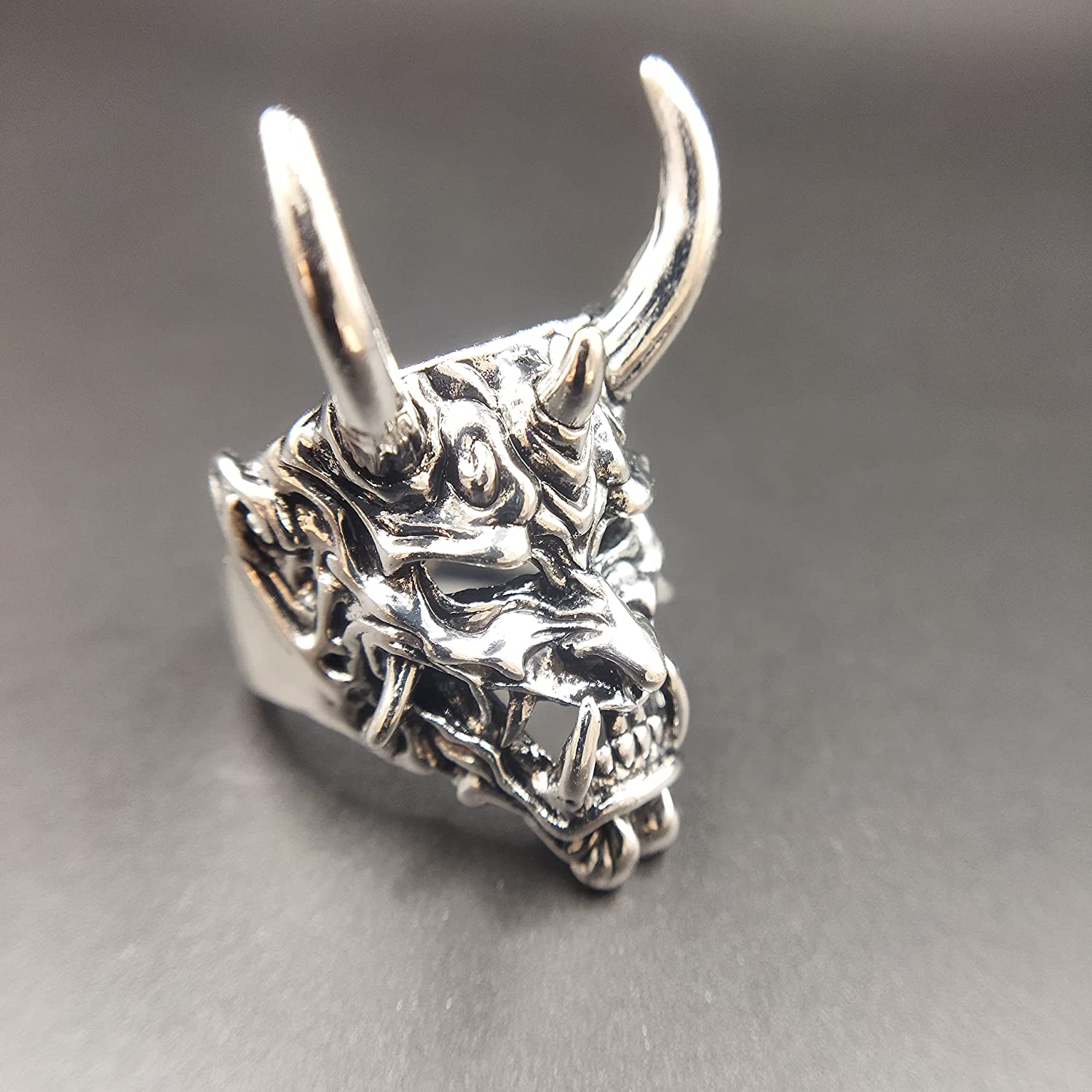 可调节开口 Oni Samurai Rakshasa Mask Prajna Ring Men's Jewelry Skull Devil Satan Dark Gothic style