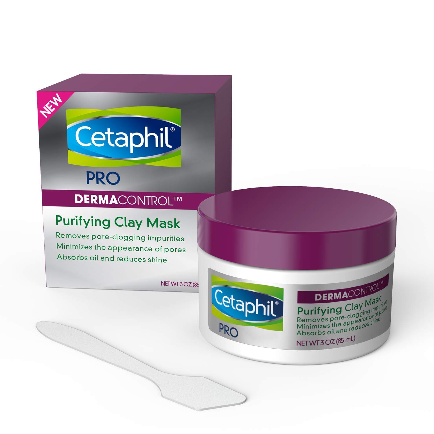 Cetaphil Pro 粘土面膜，Dermacontrol 净化粘土面膜，含膨润土，适用于黑头和毛孔，专为油性、敏感肌肤设计，3 盎司