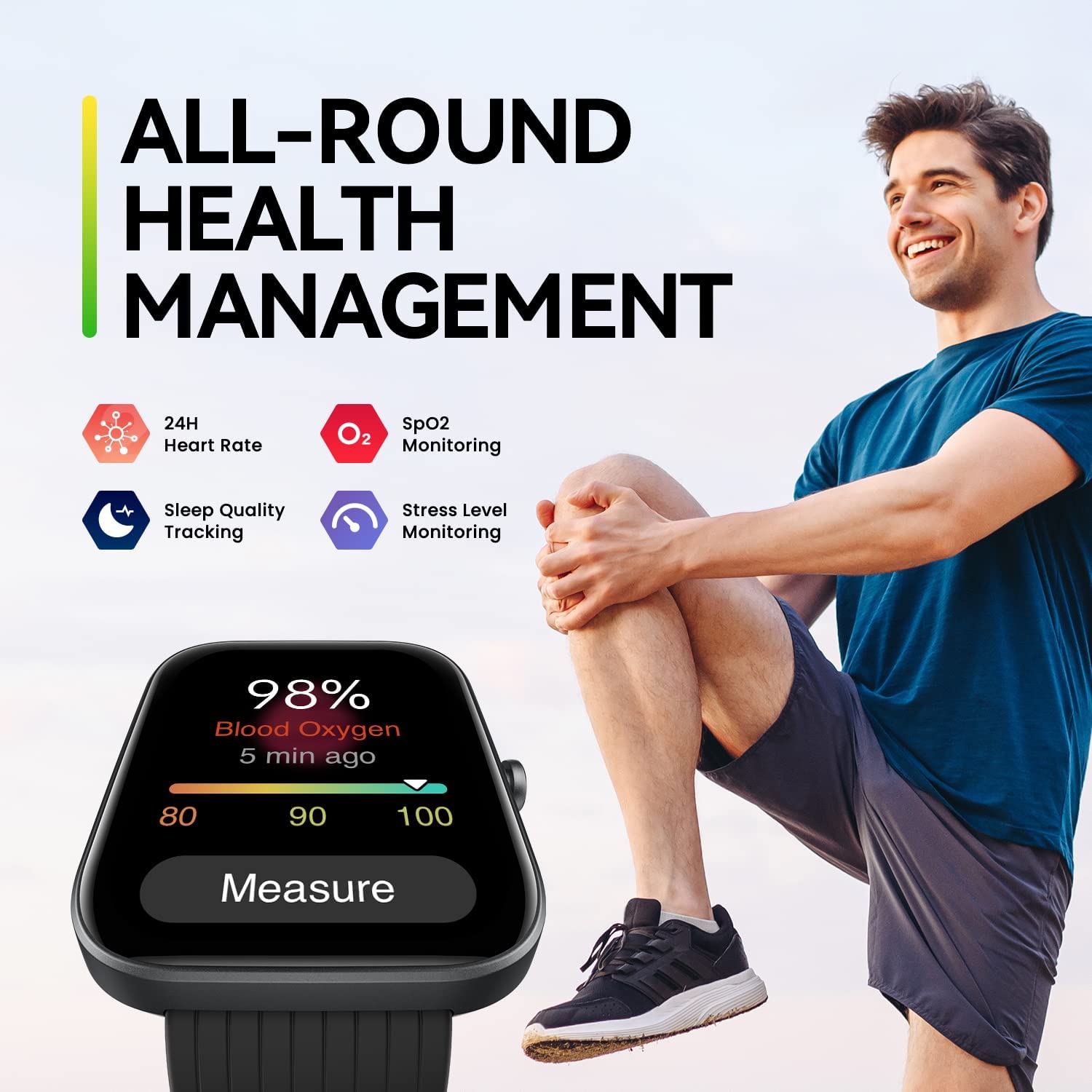 Amazfit Bip 3 Pro 安卓 iPhone 智能手表，4 个卫星定位系统，1.69 英寸彩色显示屏，14 天电池寿命，60 多种运动模式，血氧心率监测器，防水（黑色）