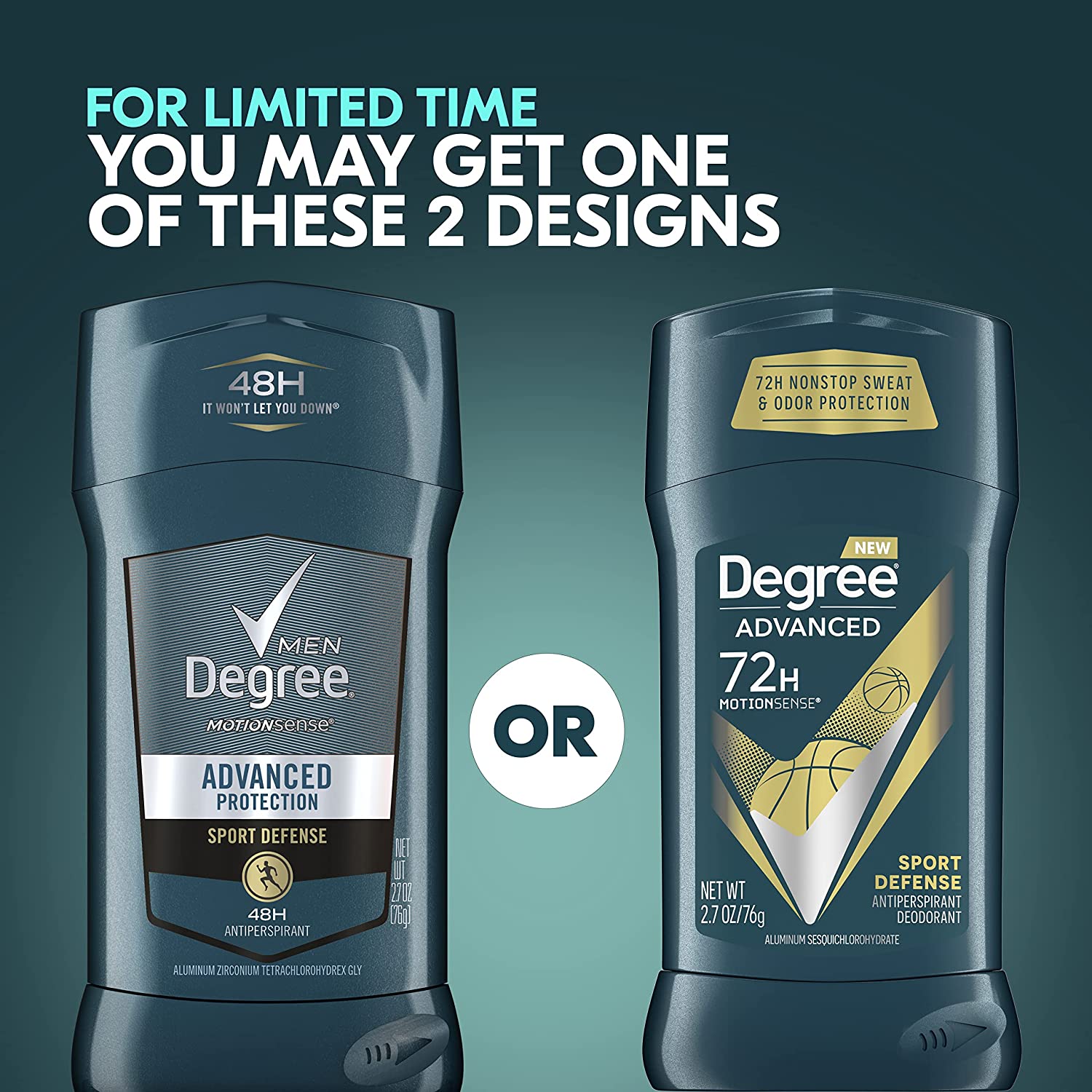 Degree Advanced Protection Antiperspirant Deodorant Sport Defense 4 件装 72 小时防汗防臭止汗剂，采用 MotionSense 技术 2.7 盎司