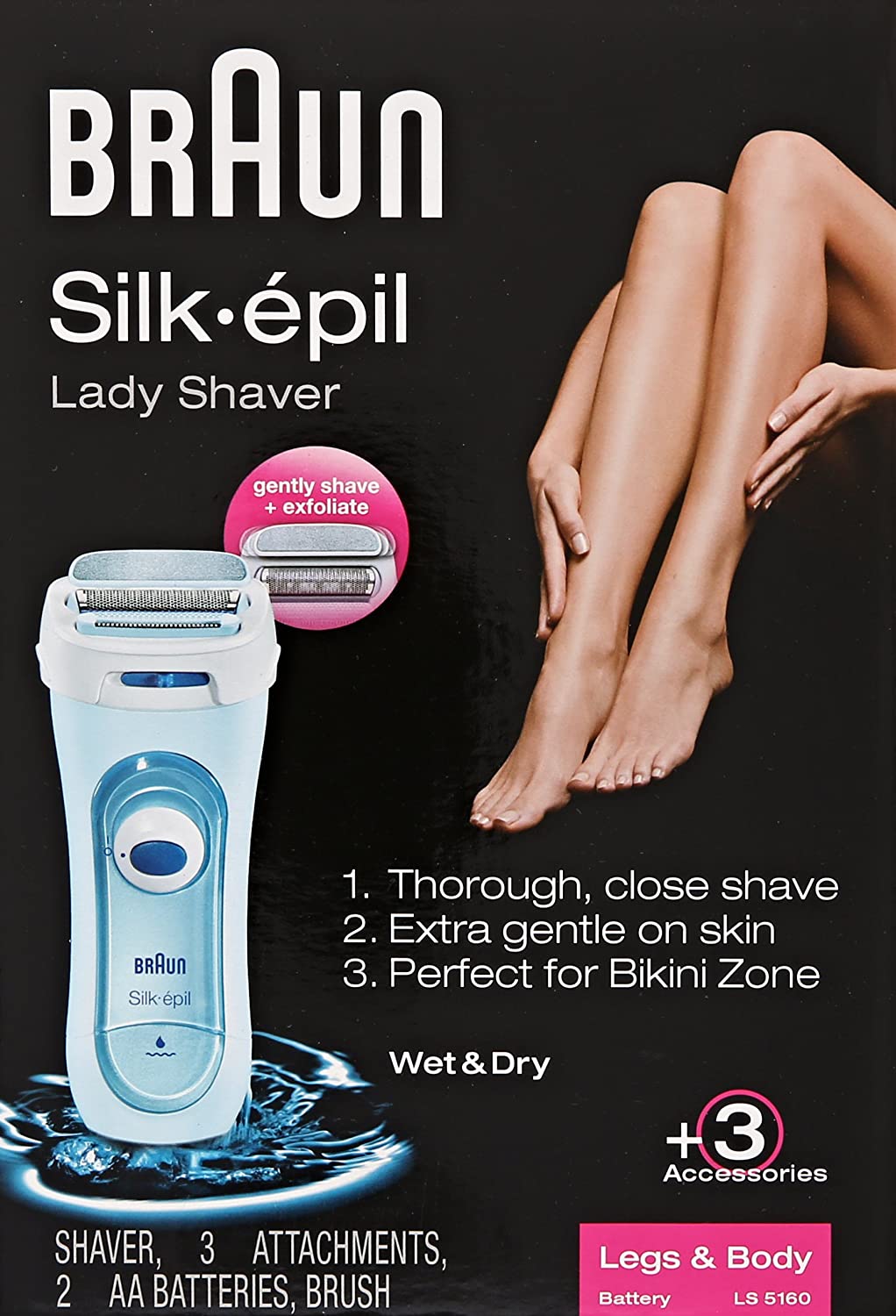 Braun Silk-épil LS5160WD 女士剃须刀 - 女士干湿两用无绳电动脱毛剃须刀和比基尼修剪器