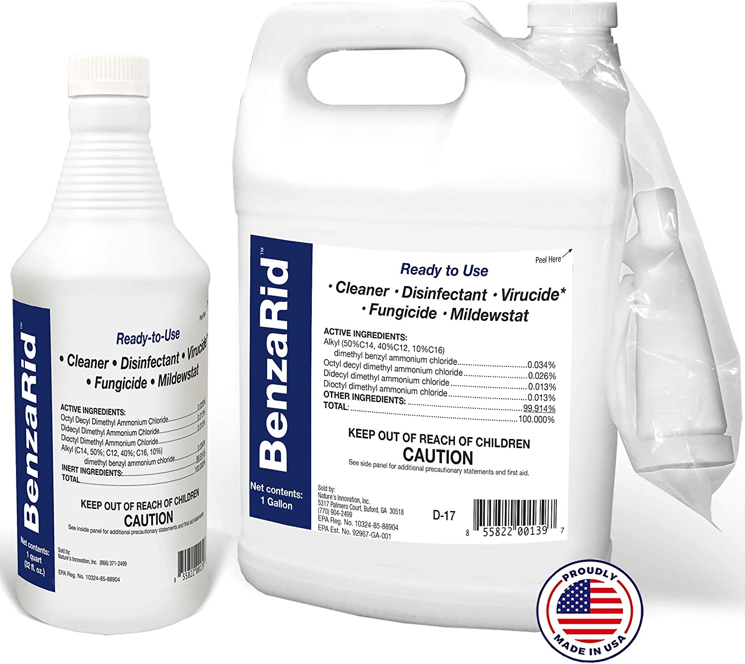 BenzaRid 专业消毒剂 32oz |医用级消毒剂和杀病毒剂，根除 MRSA、H1N1、H5N1 病毒、诺如病毒、禽流感、葡萄球菌，无需冲洗，无需擦拭，EPA 注册