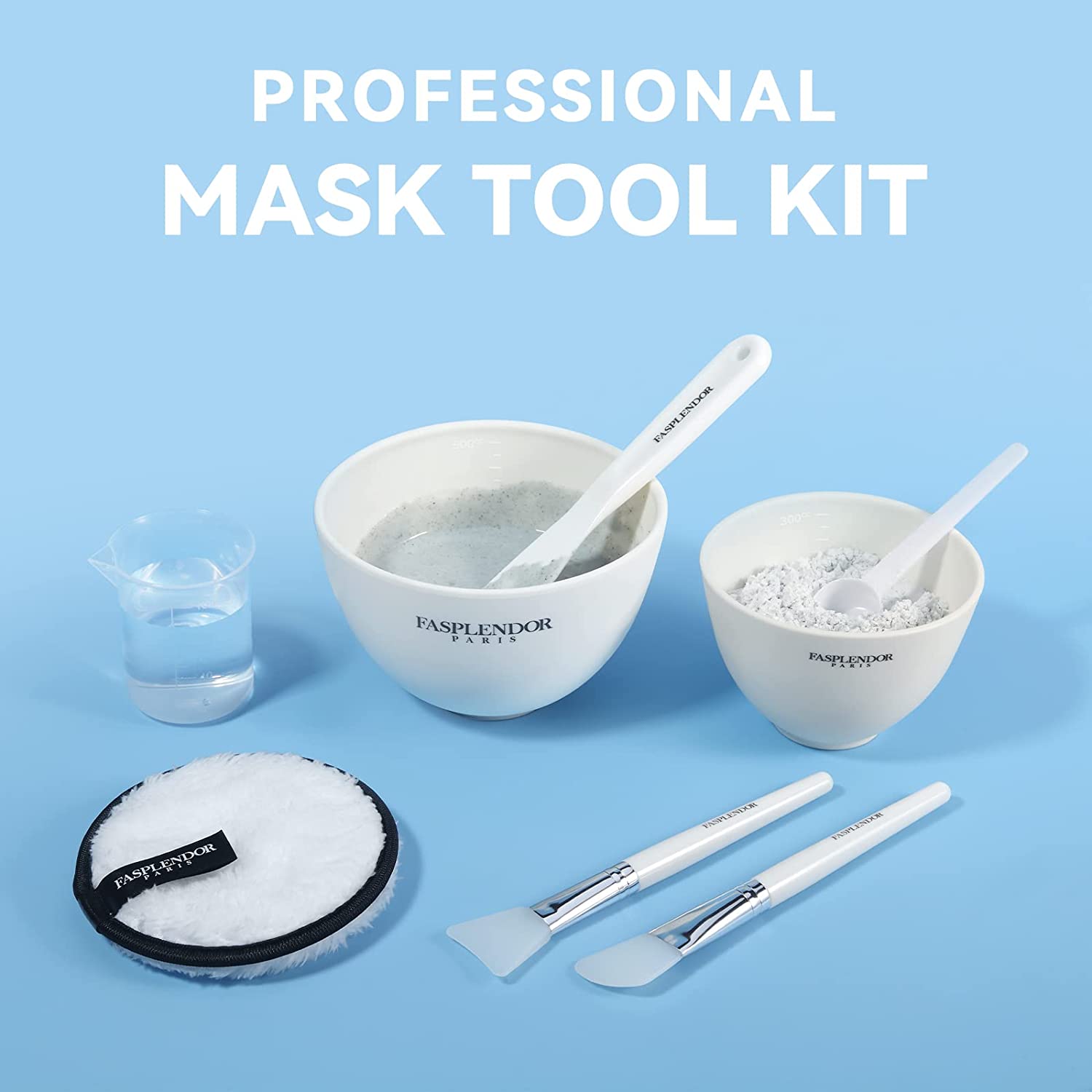 面膜搅拌碗套装，带硅胶面膜刷涂抹器、面膜碗、面膜抹刀、量勺 + 杯子、透明化妆包、8 合 1 SPA 优质面膜工具套件，适用于 DIY 粘土面膜